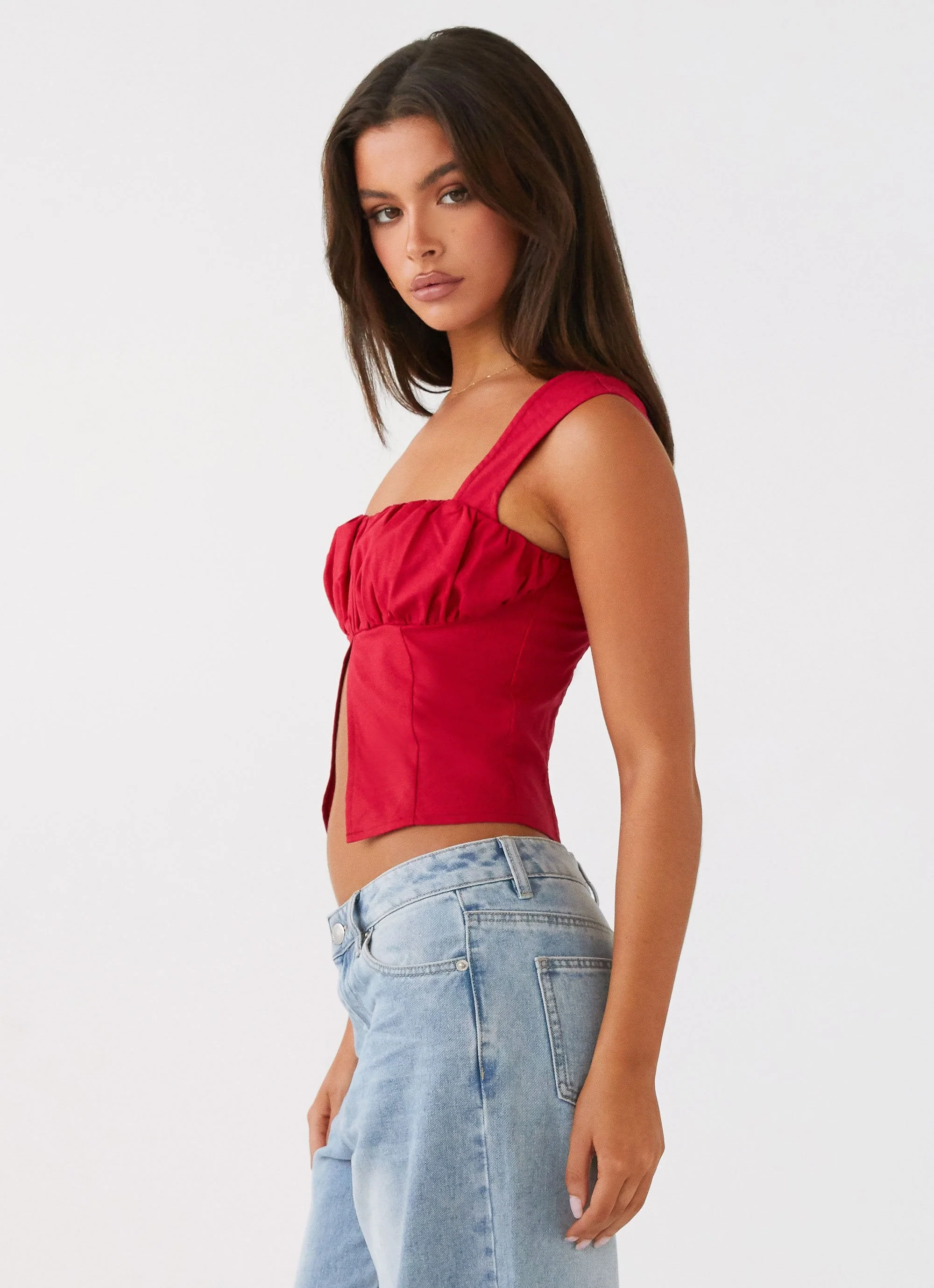 A Poet's Notes Linen Top - Red - Image 3