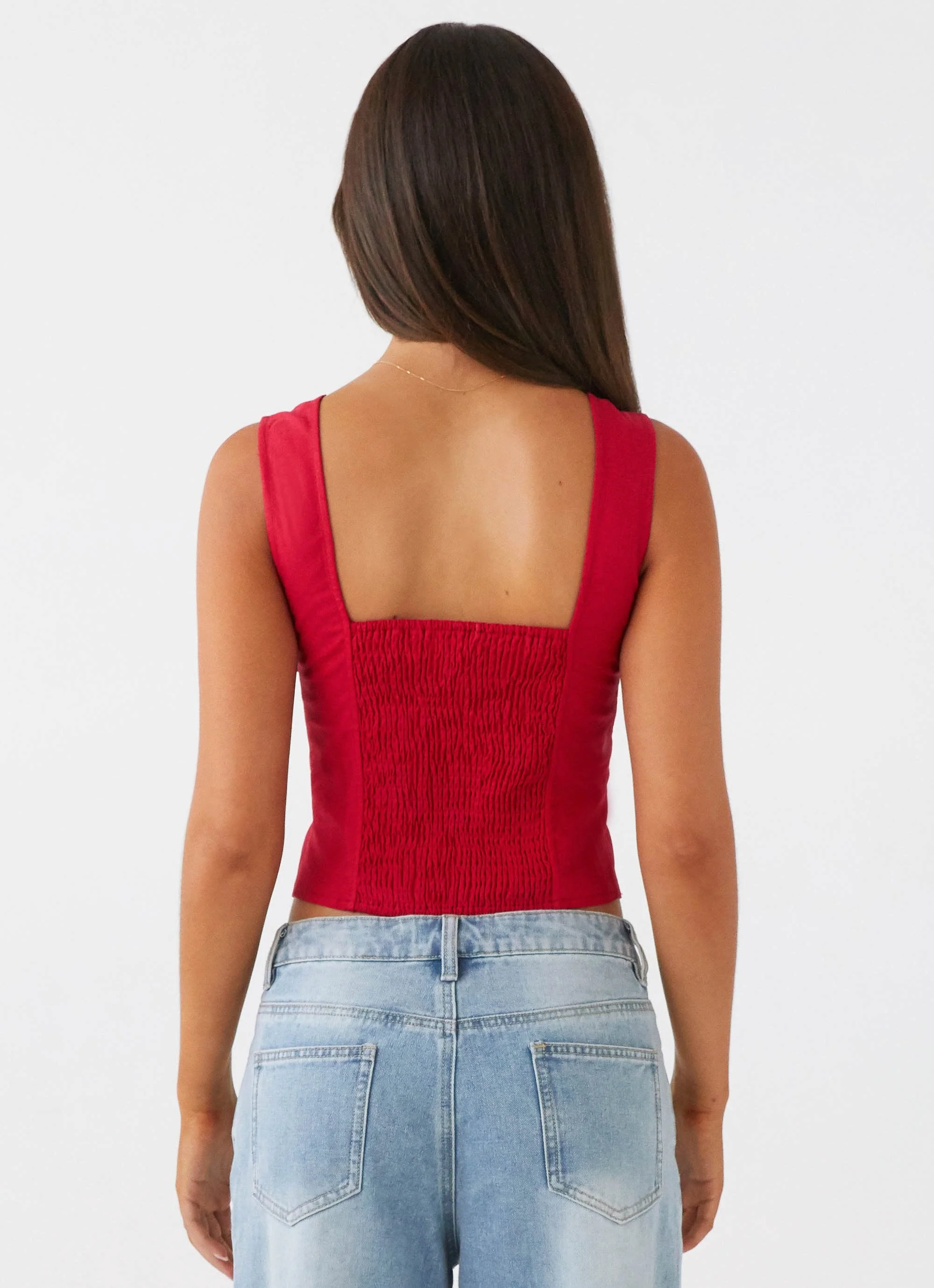 A Poet's Notes Linen Top - Red - Image 4