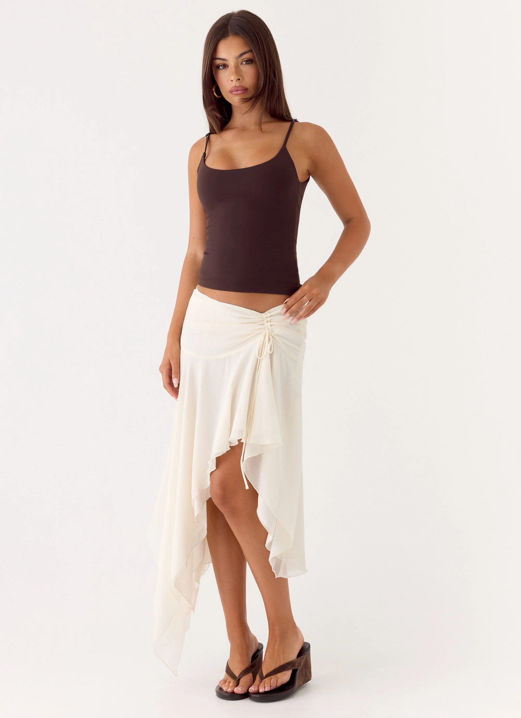 Abeda Asymmetrical Midi Skirt - Ivory - Image 6