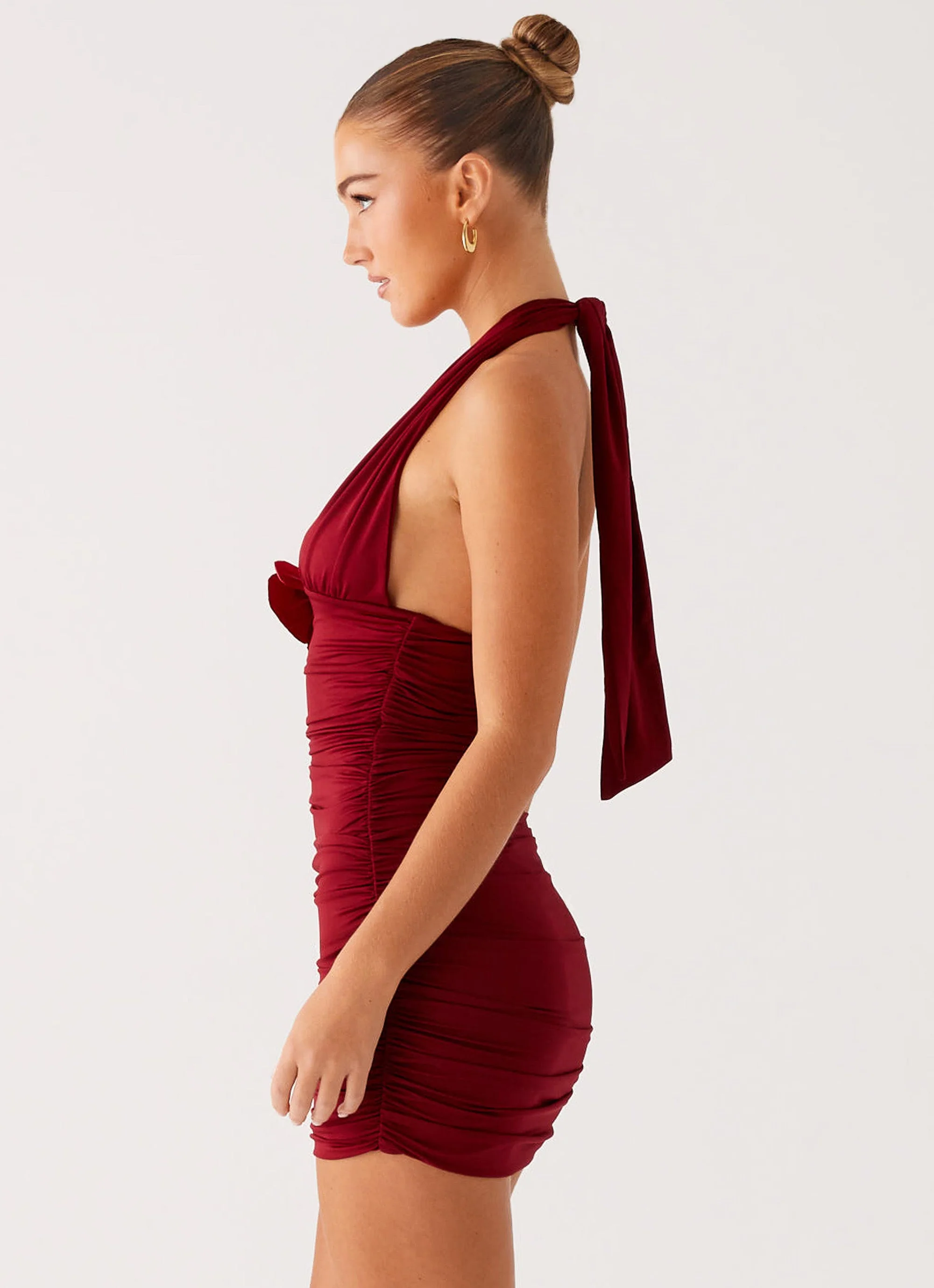 Abelia Halter Mini Dress - Maroon - Image 2