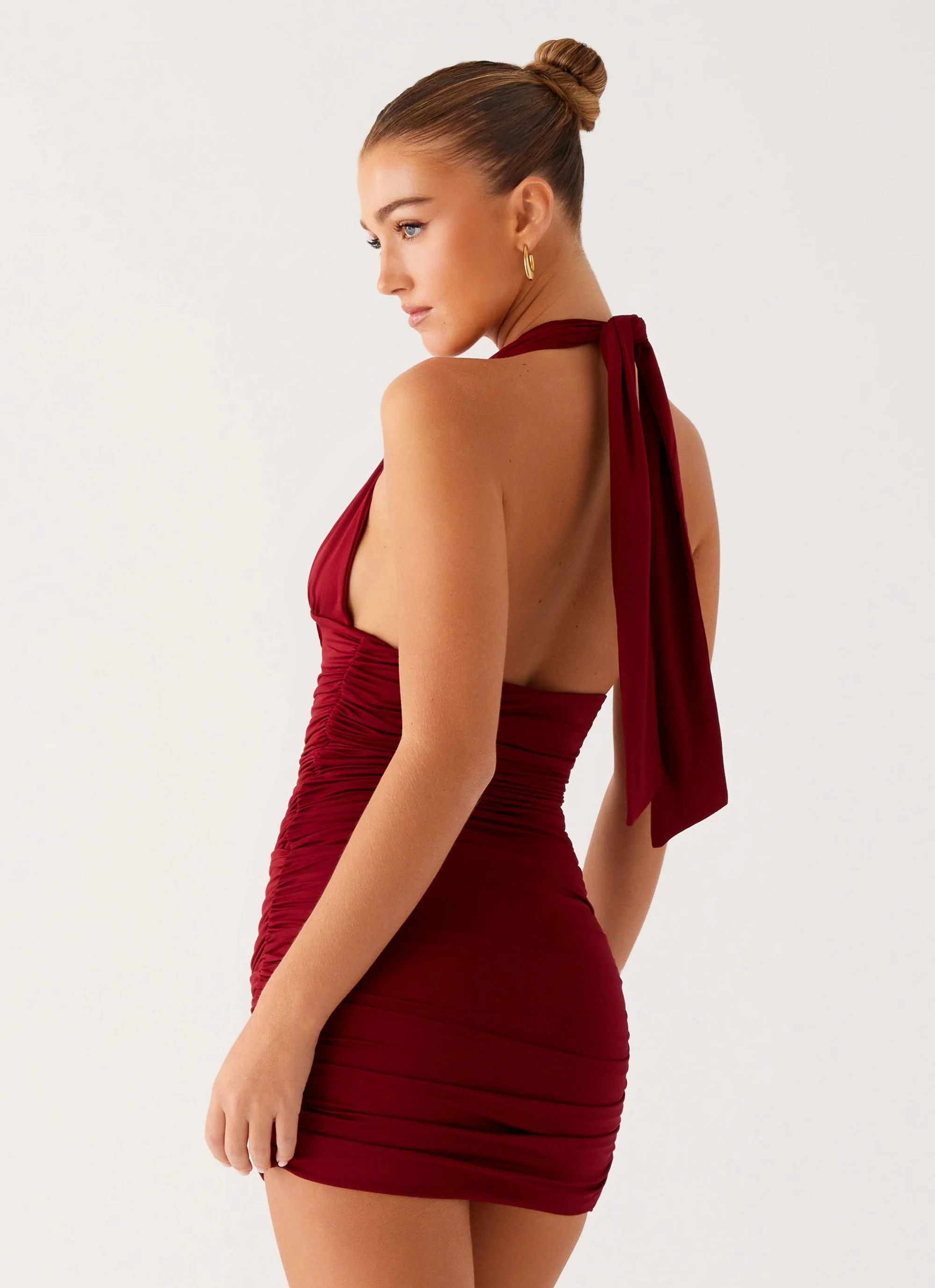 Abelia Halter Mini Dress - Maroon - Image 4