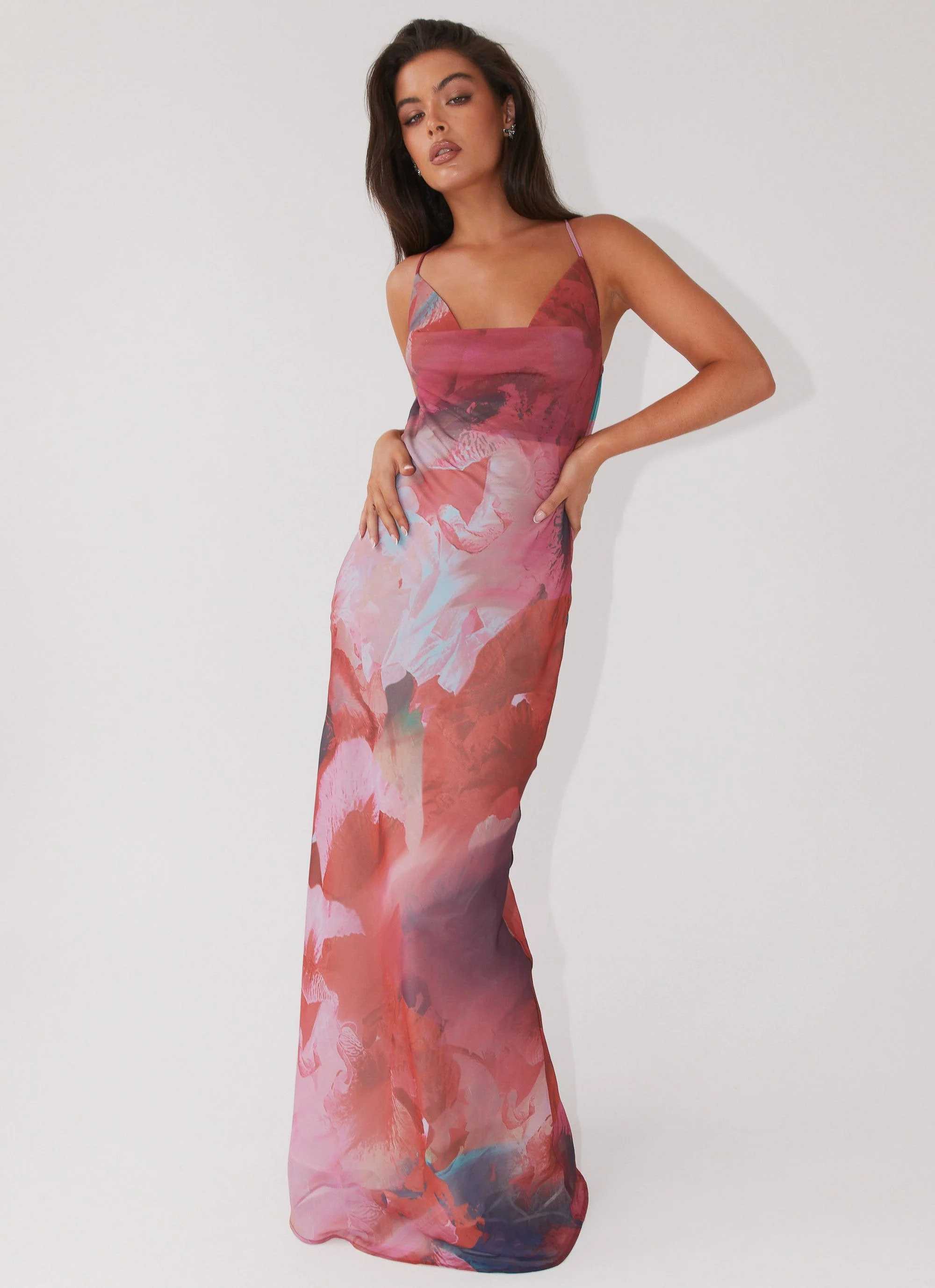 Abigail Cowl Maxi Dress - Scarlet Burst - Image 2