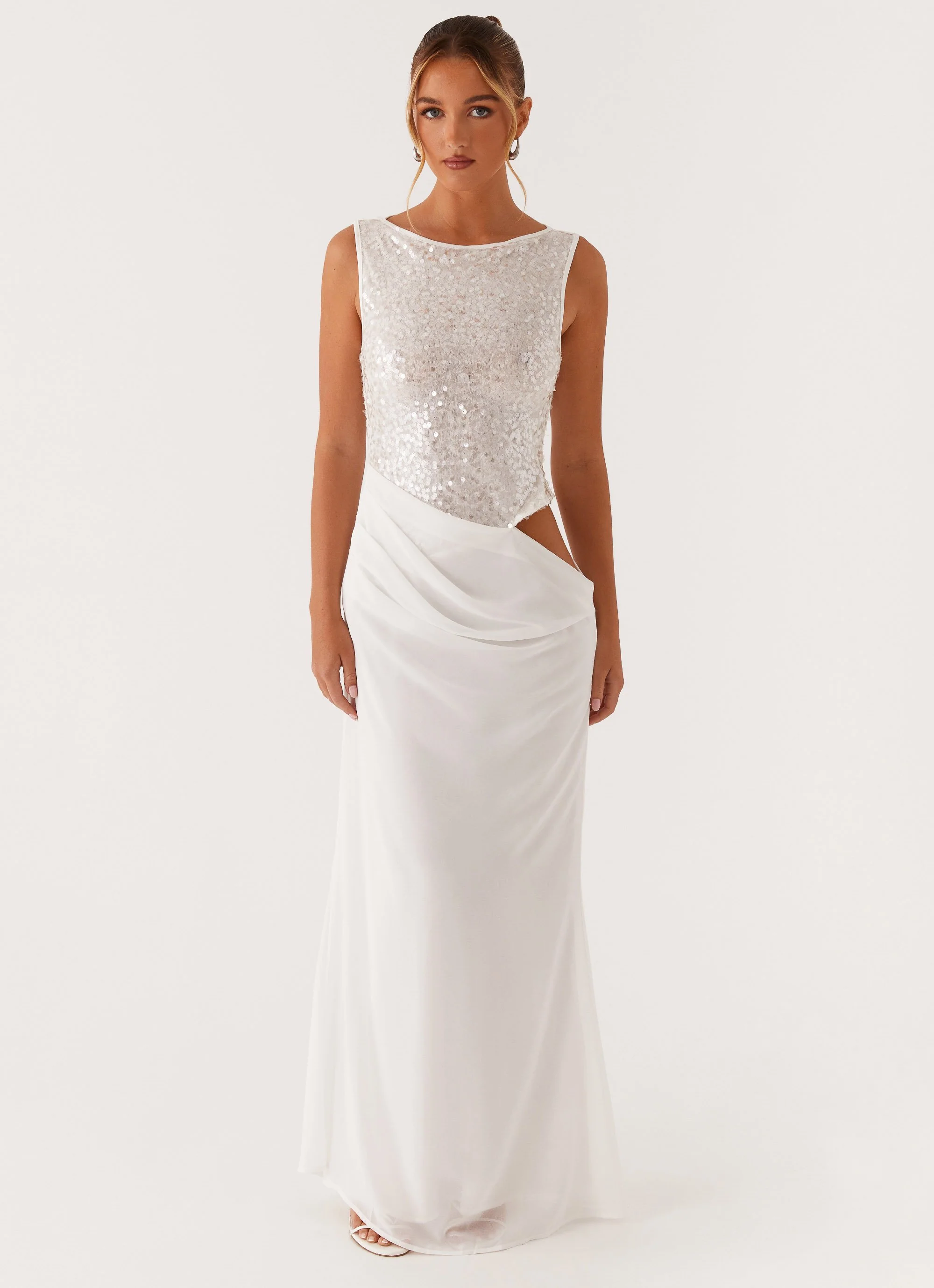 Above Ground Sequin Maxi Dress - White - Image 2