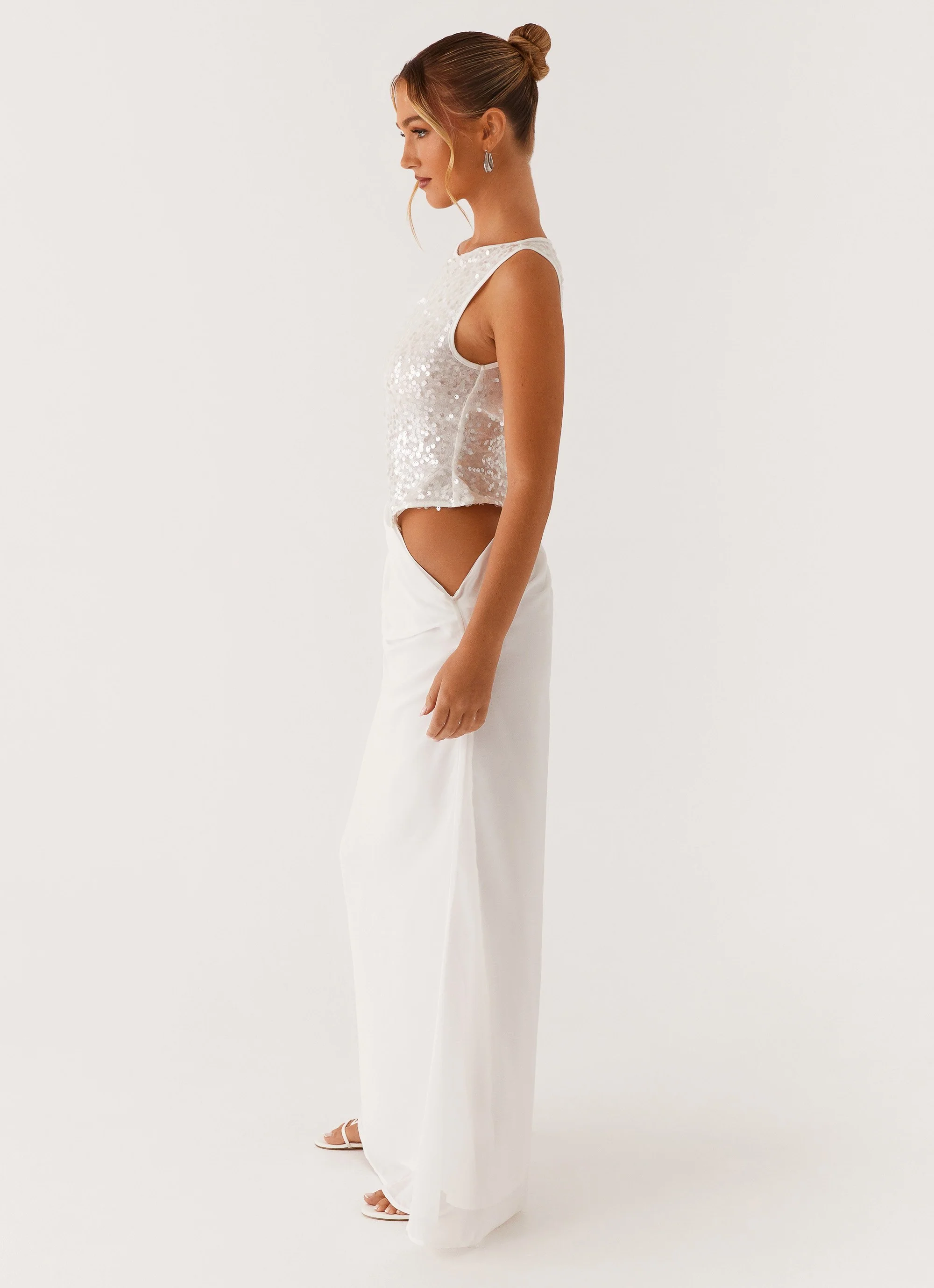 Above Ground Sequin Maxi Dress - White - Image 3