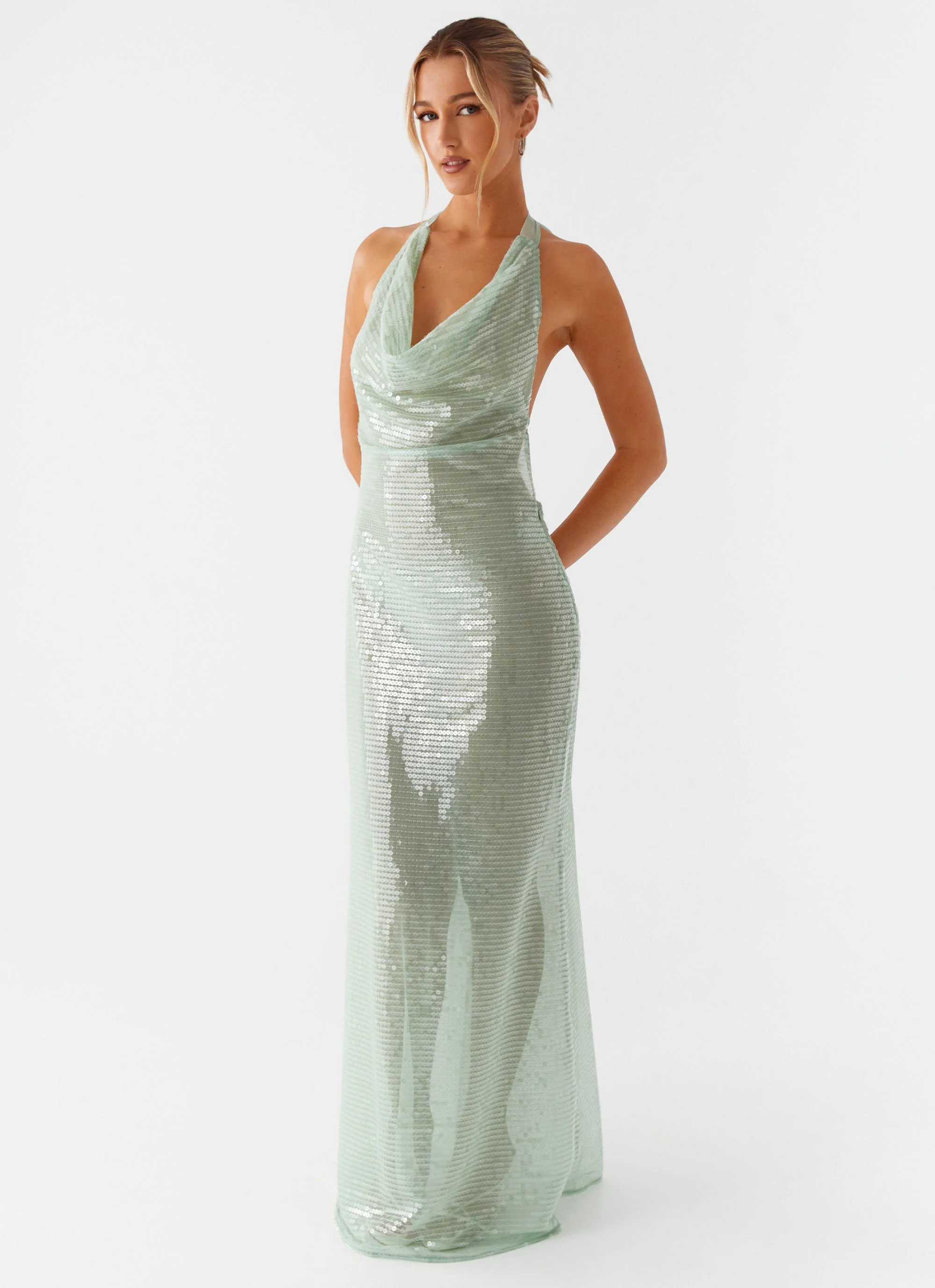 Above the Clouds Cowl Maxi Dress - Green - Image 5
