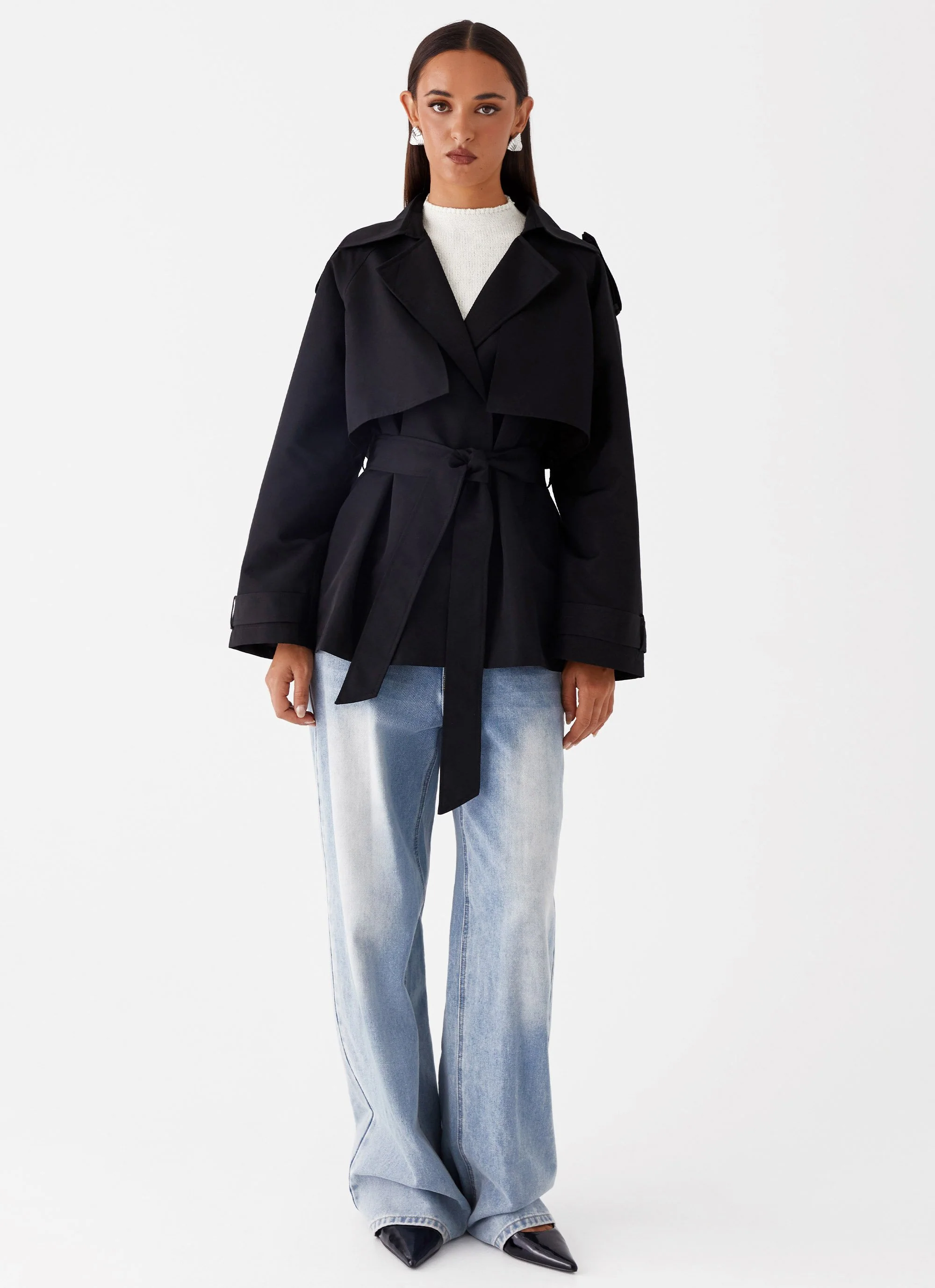 Ace Of Spades Cropped Trench Coat - Black - Image 2