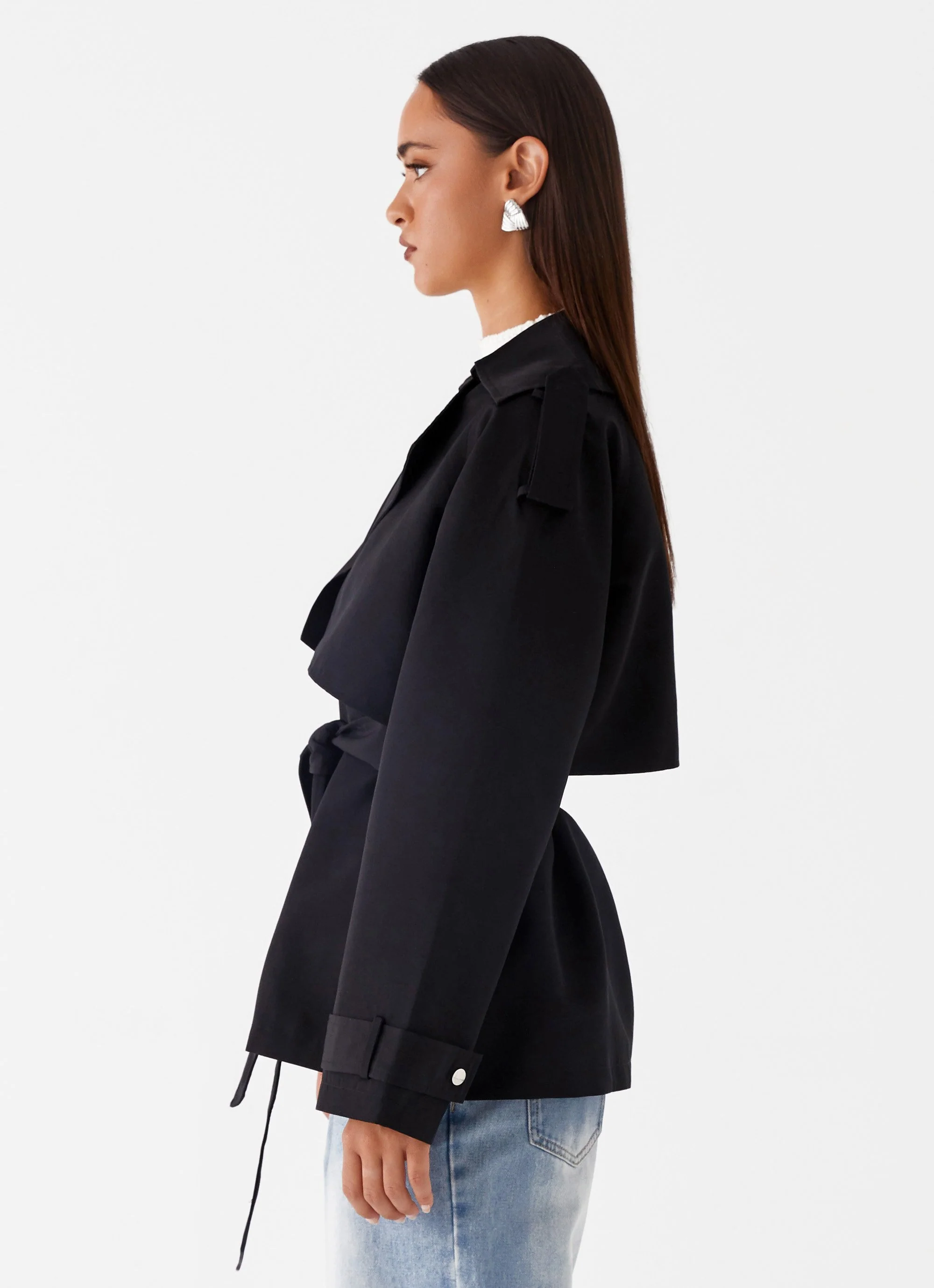 Ace Of Spades Cropped Trench Coat - Black - Image 3