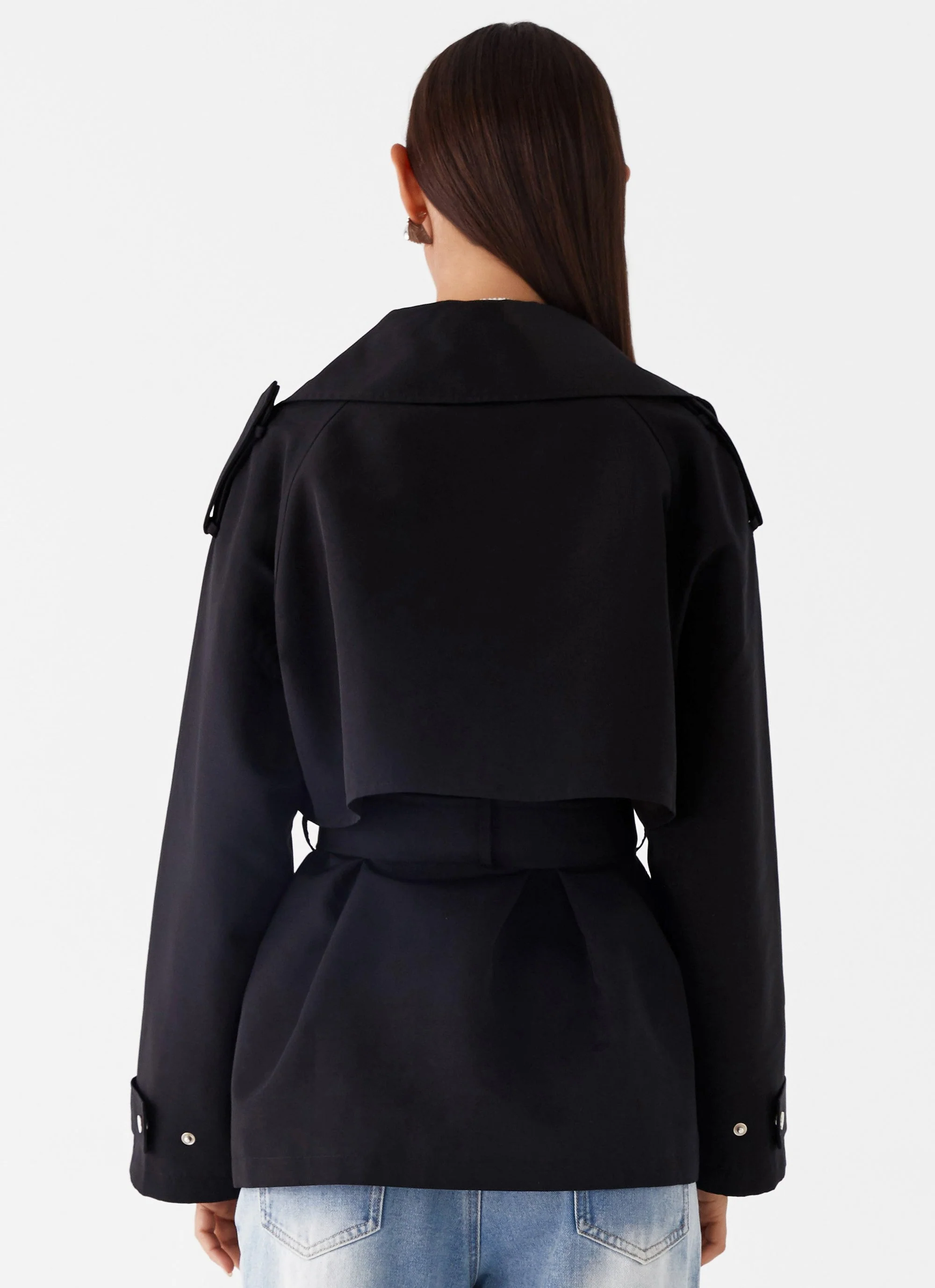 Ace Of Spades Cropped Trench Coat - Black - Image 4