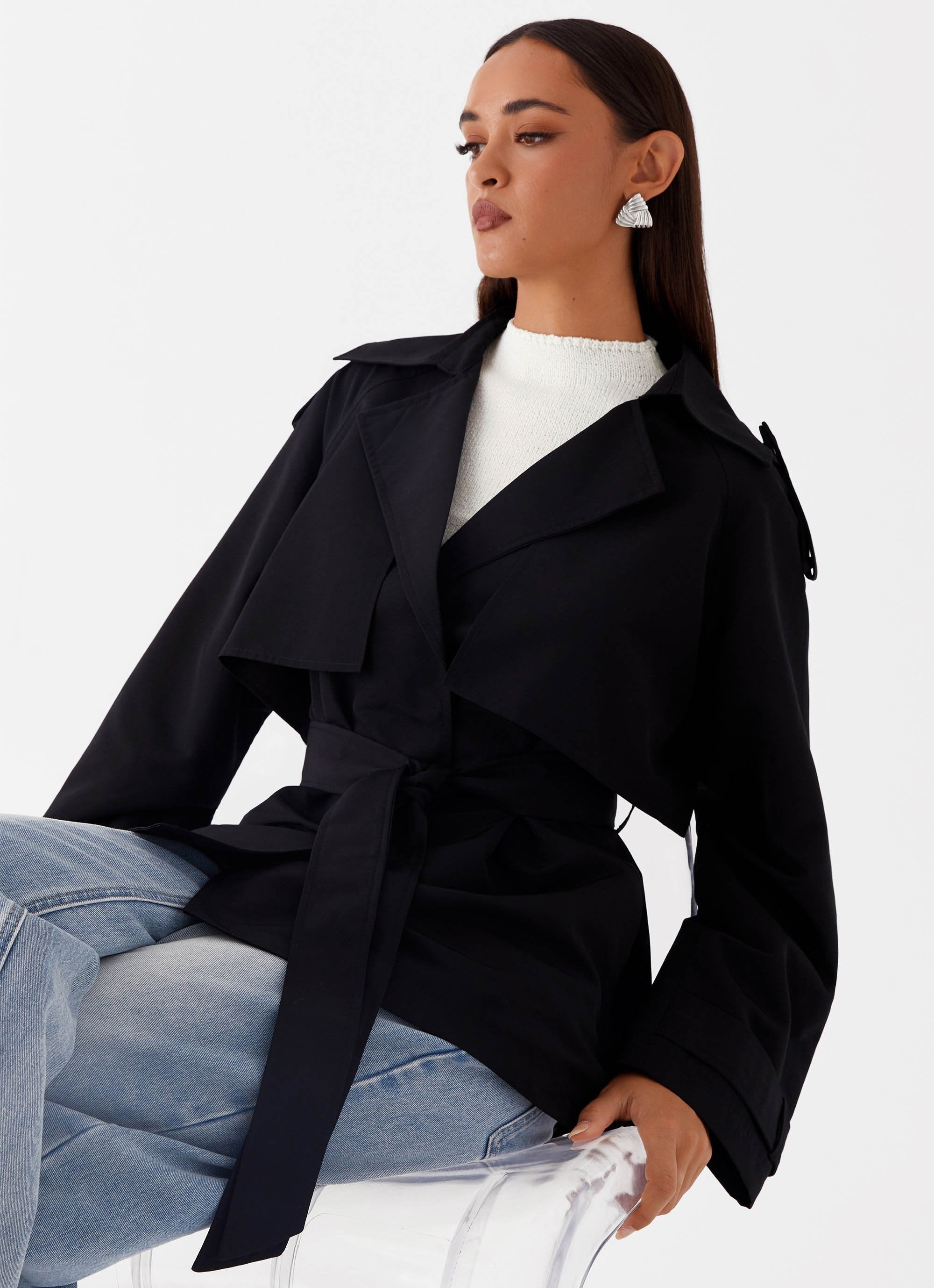 Ace Of Spades Cropped Trench Coat - Black - Image 5