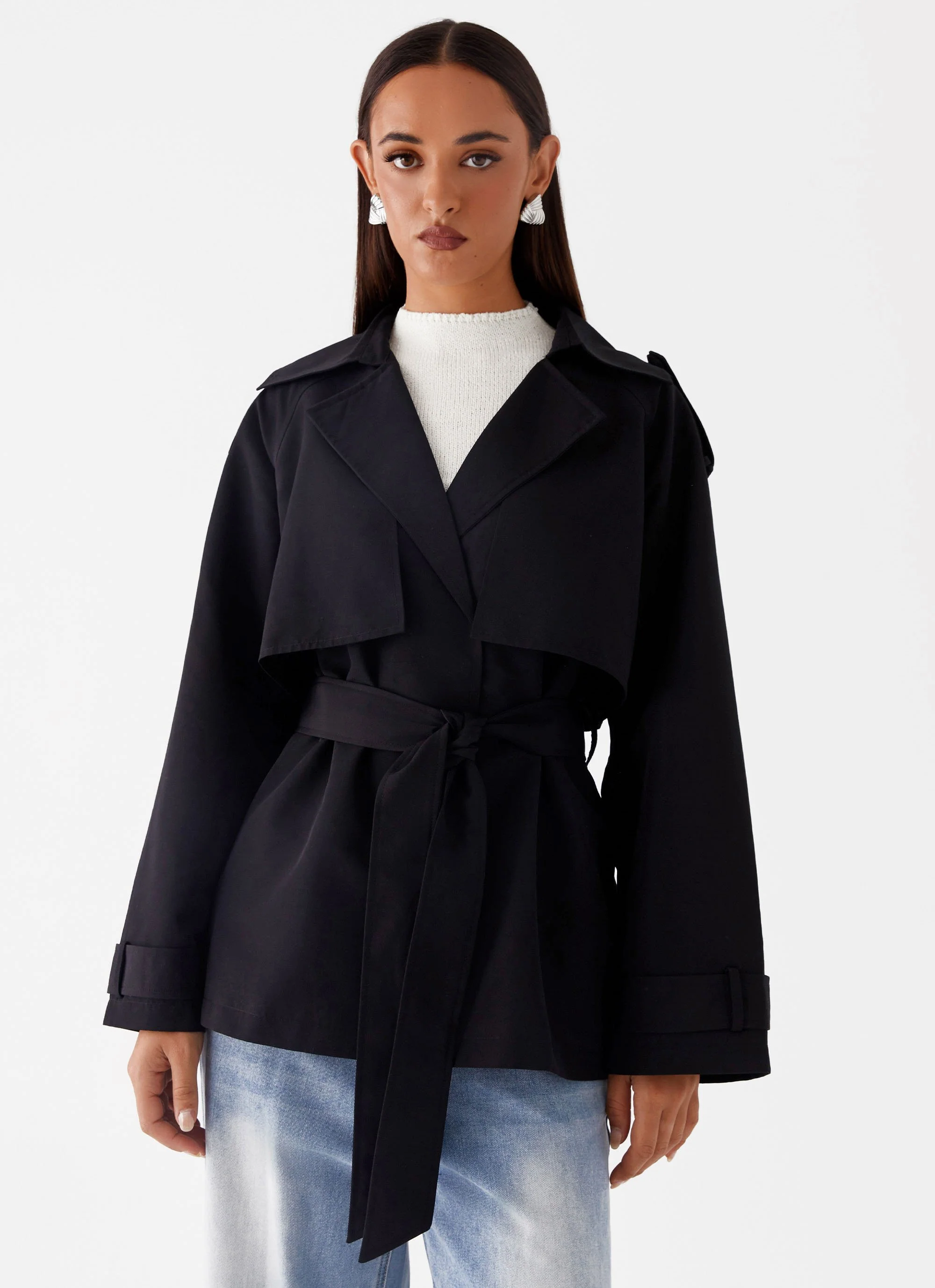Ace Of Spades Cropped Trench Coat - Black - Image 6