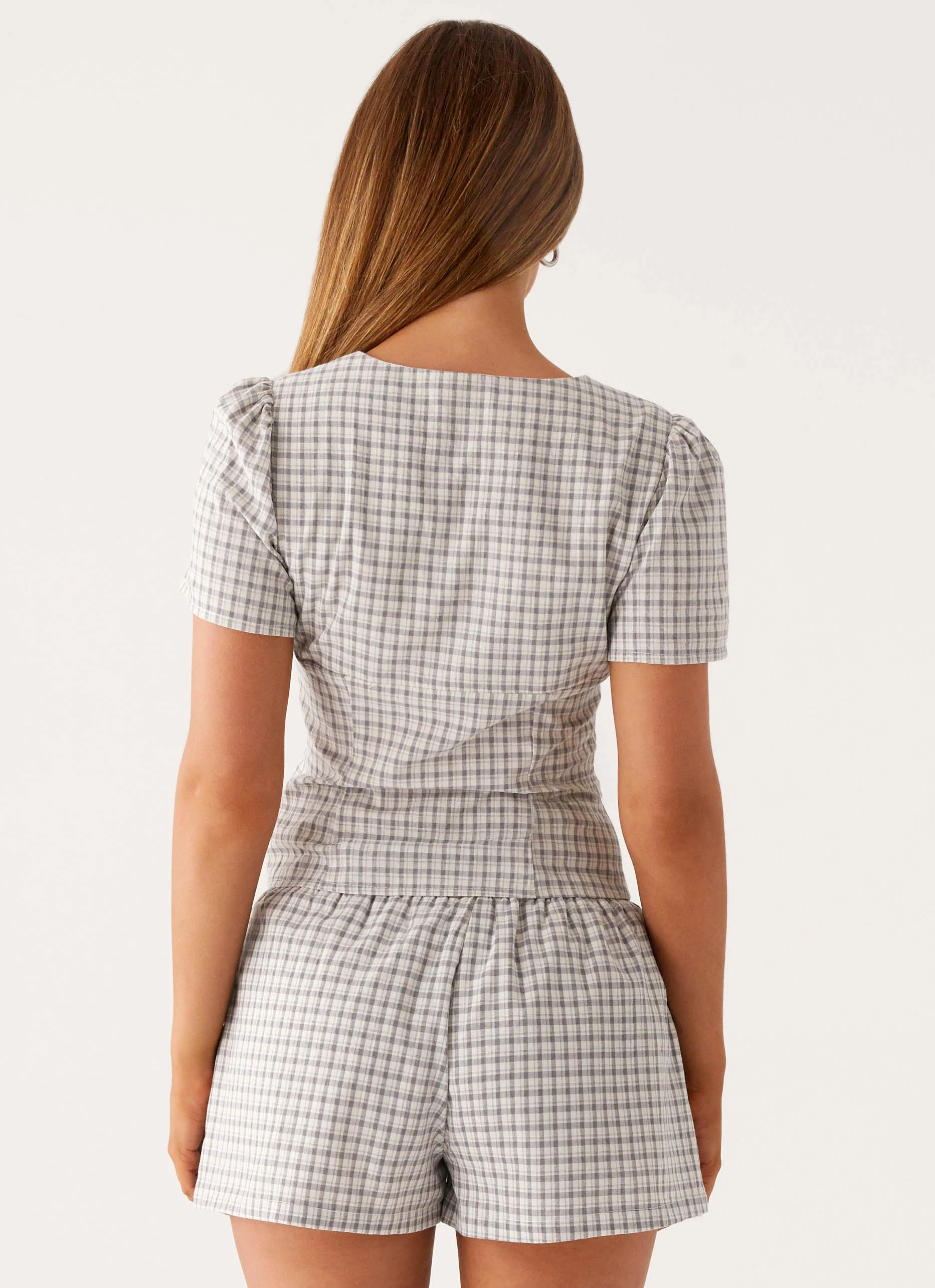 Adalina Button Up Top - Grey Check - Image 3