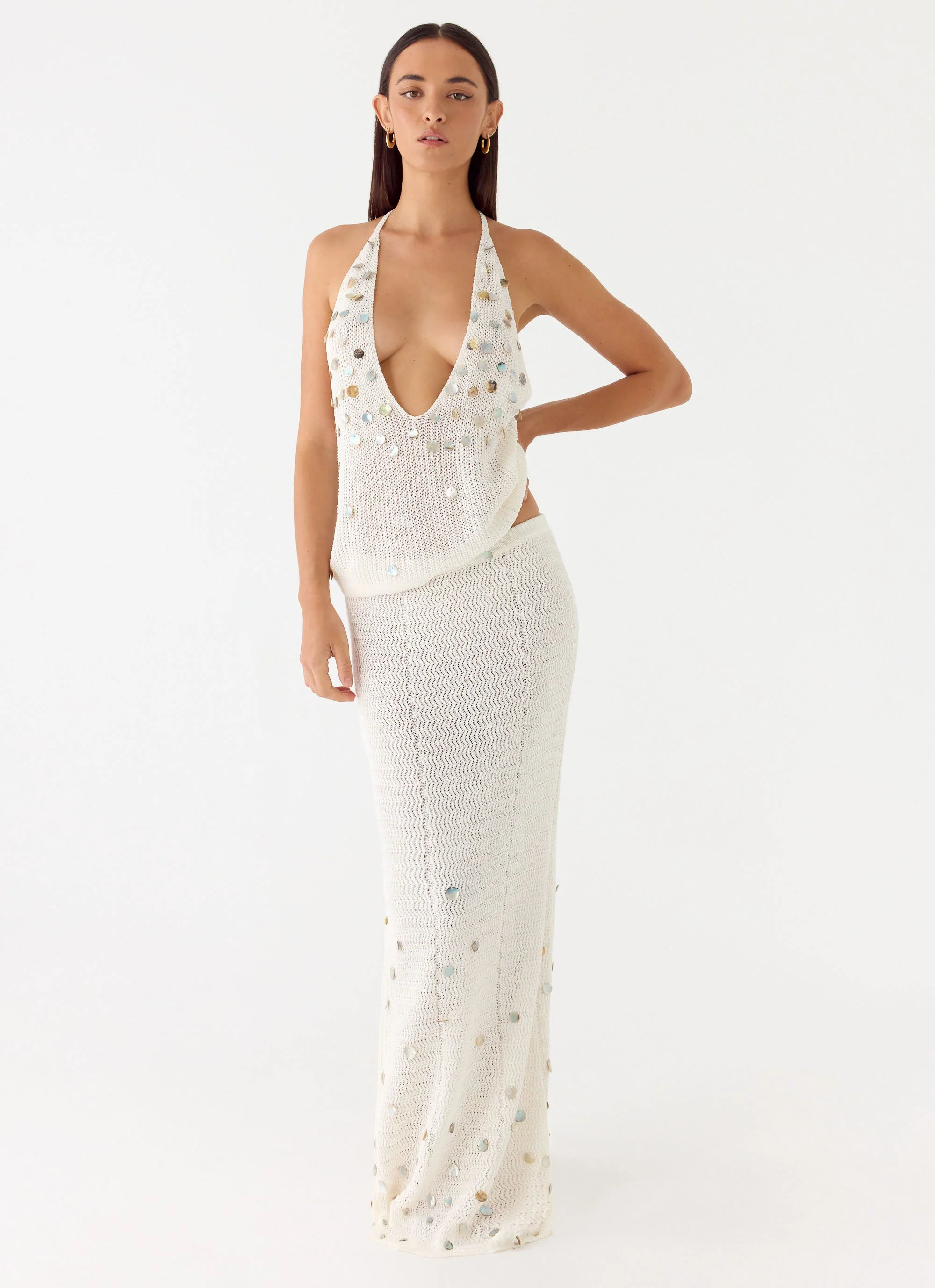 Adelaida Beaded Crochet Maxi Skirt - Ivory - Image 4