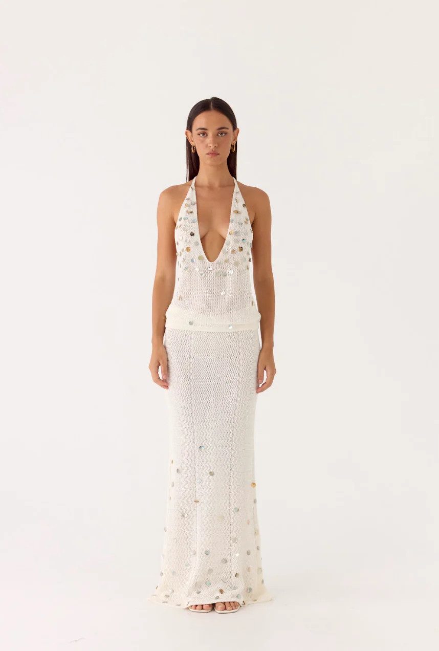 Adelaida Beaded Crochet Maxi Skirt - Ivory - Image 7