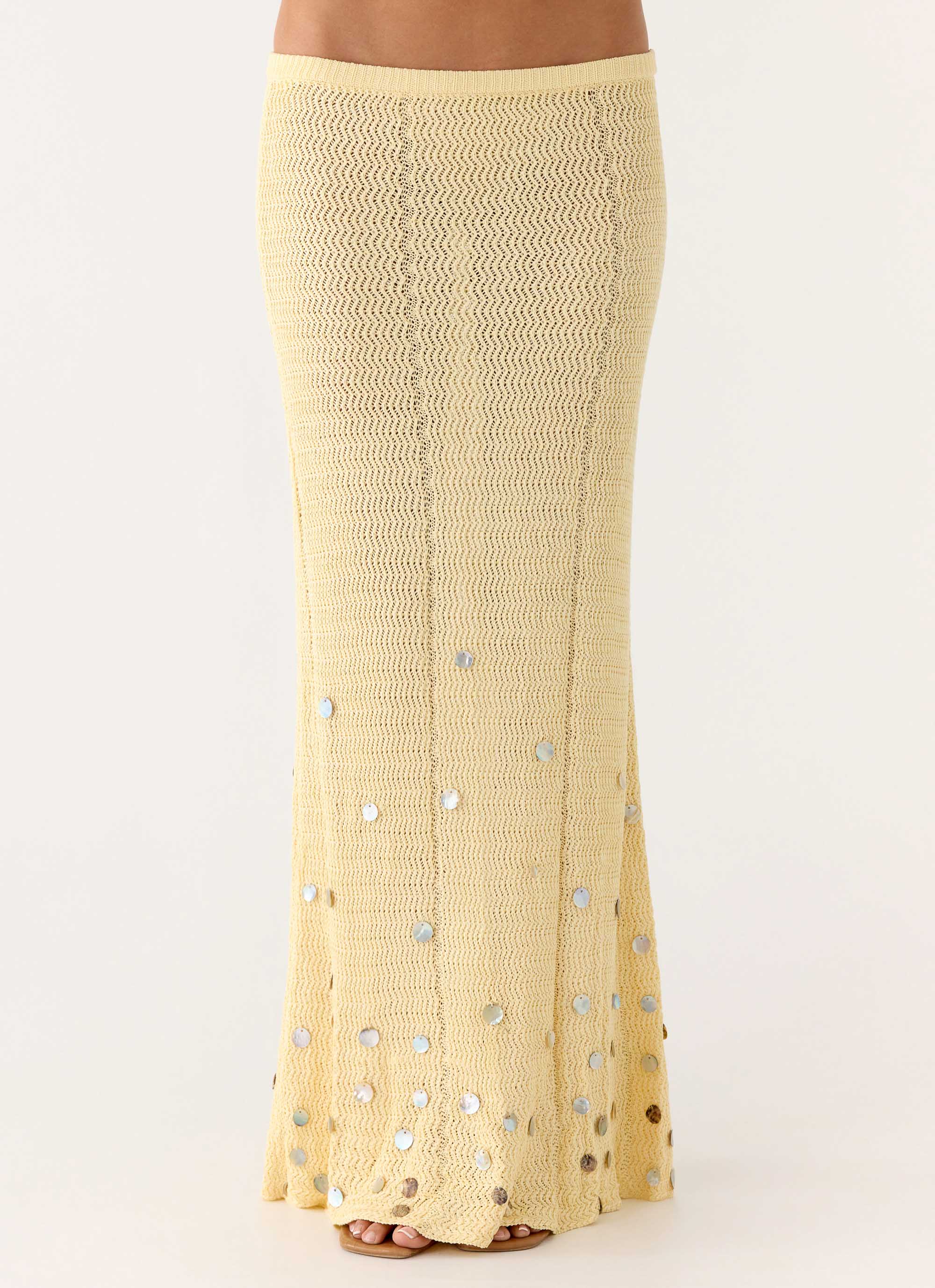 Adelaida Beaded Crochet Maxi Skirt - Yellow - Image 3