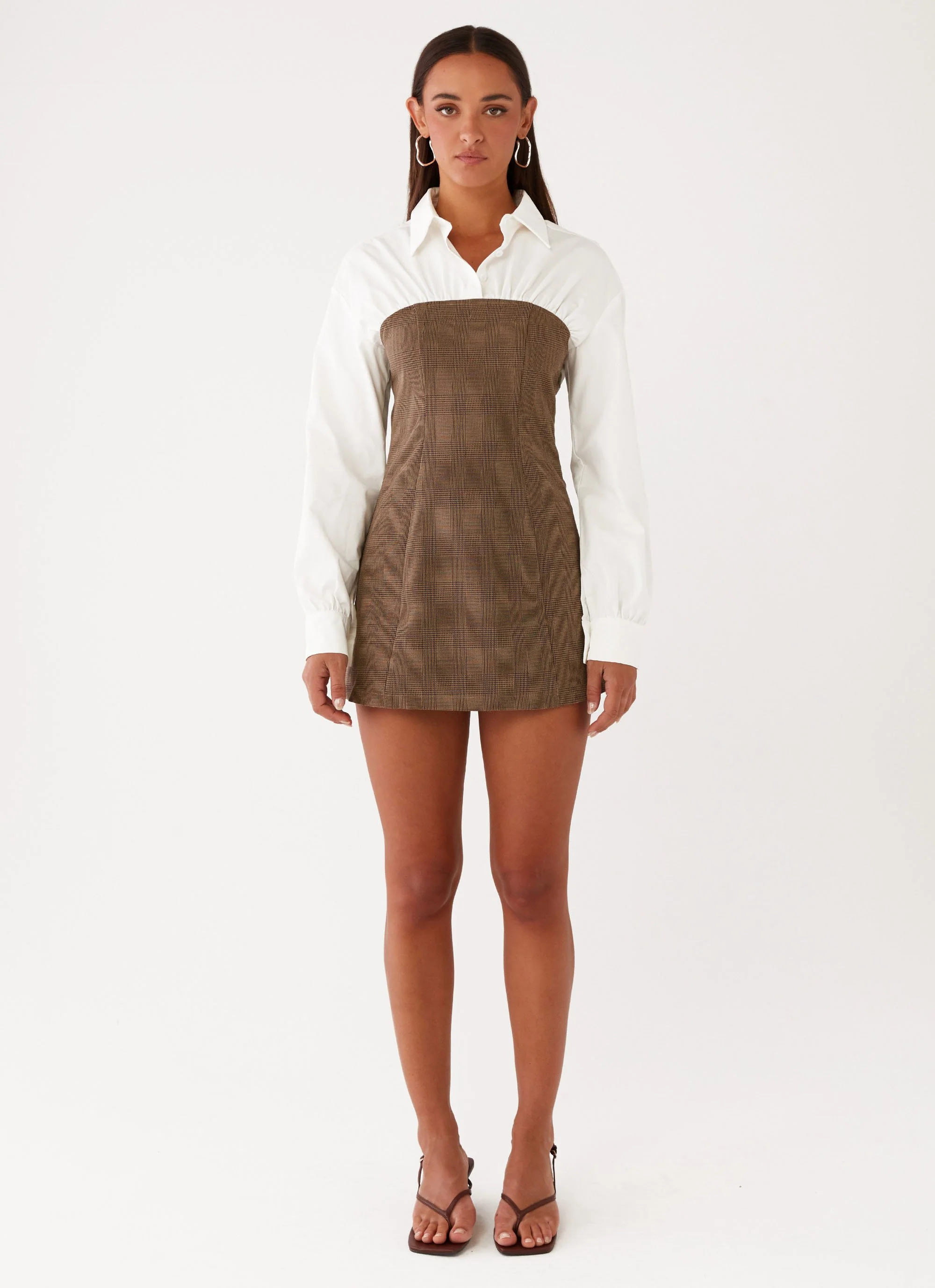 Adelaide Shirt Mini Dress - Brown - Image 2