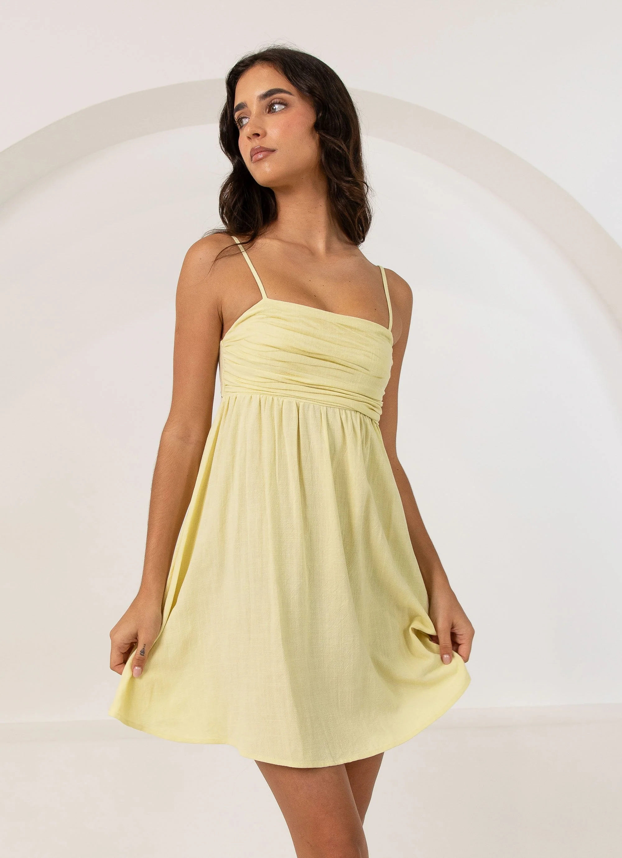 Admire You Linen Mini Dress - Lemon - Image 5