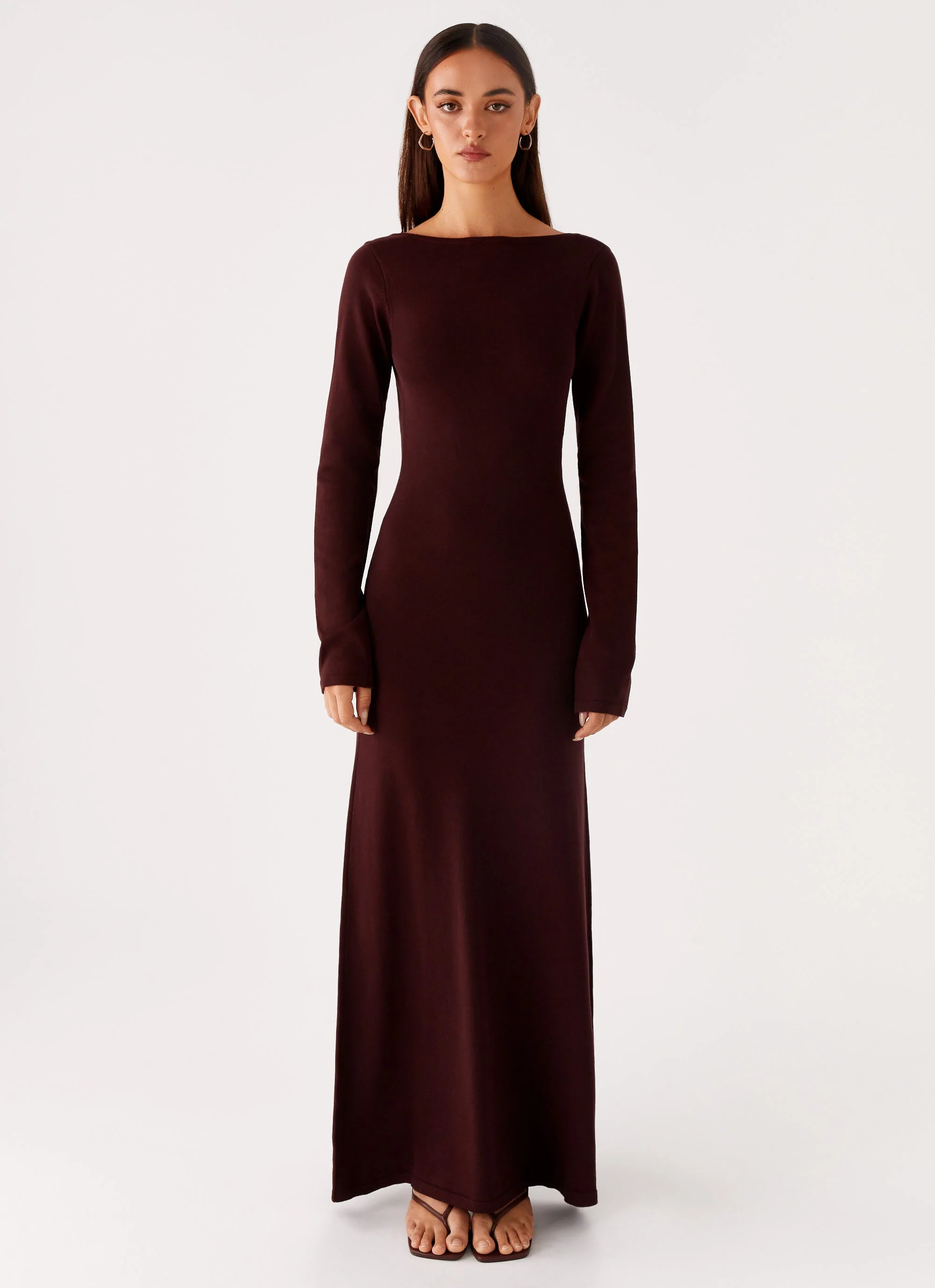 Adora Long Sleeve Knit Maxi Dress - Chocolate - Image 2