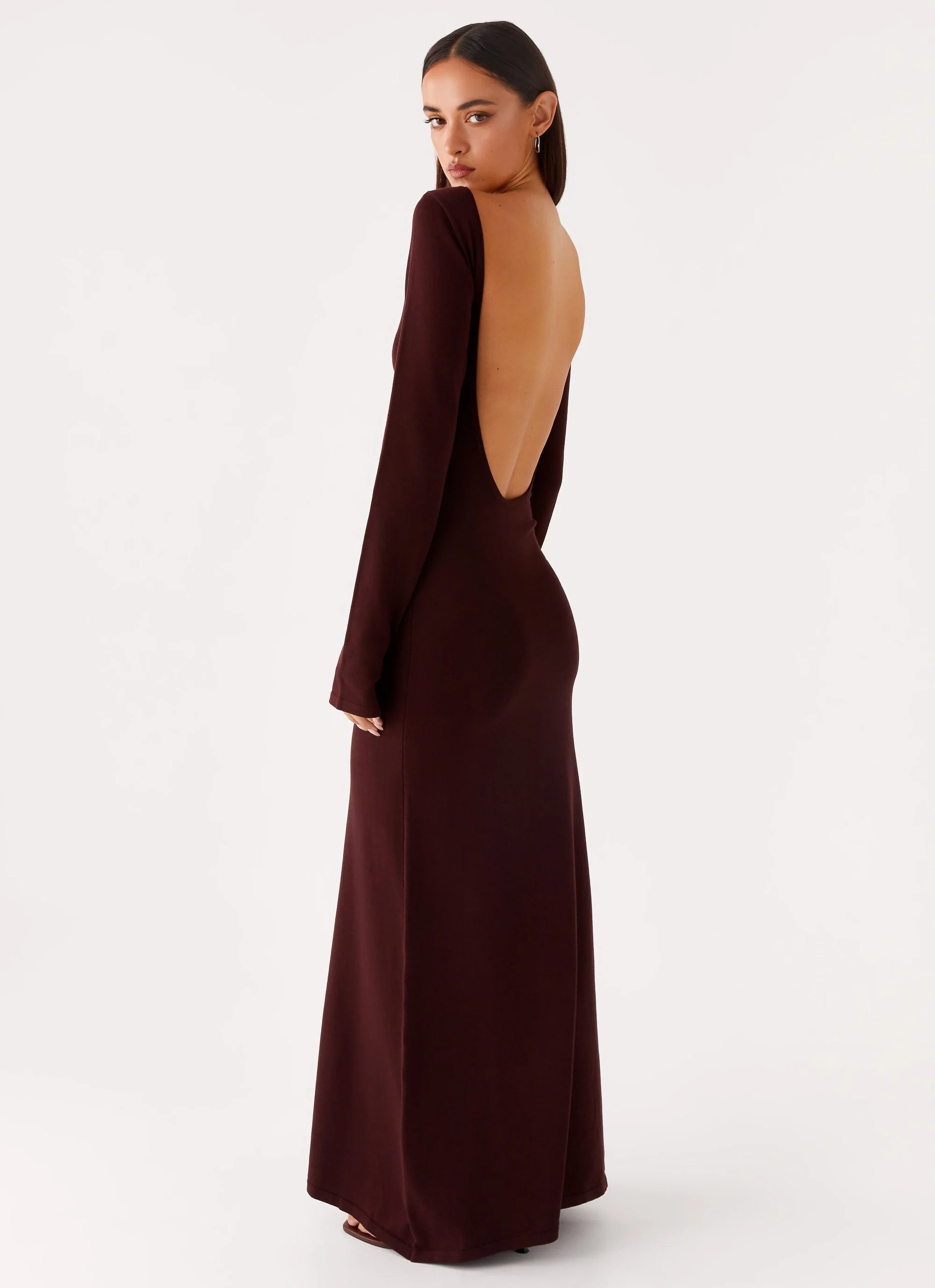 Adora Long Sleeve Knit Maxi Dress - Chocolate - Image 3