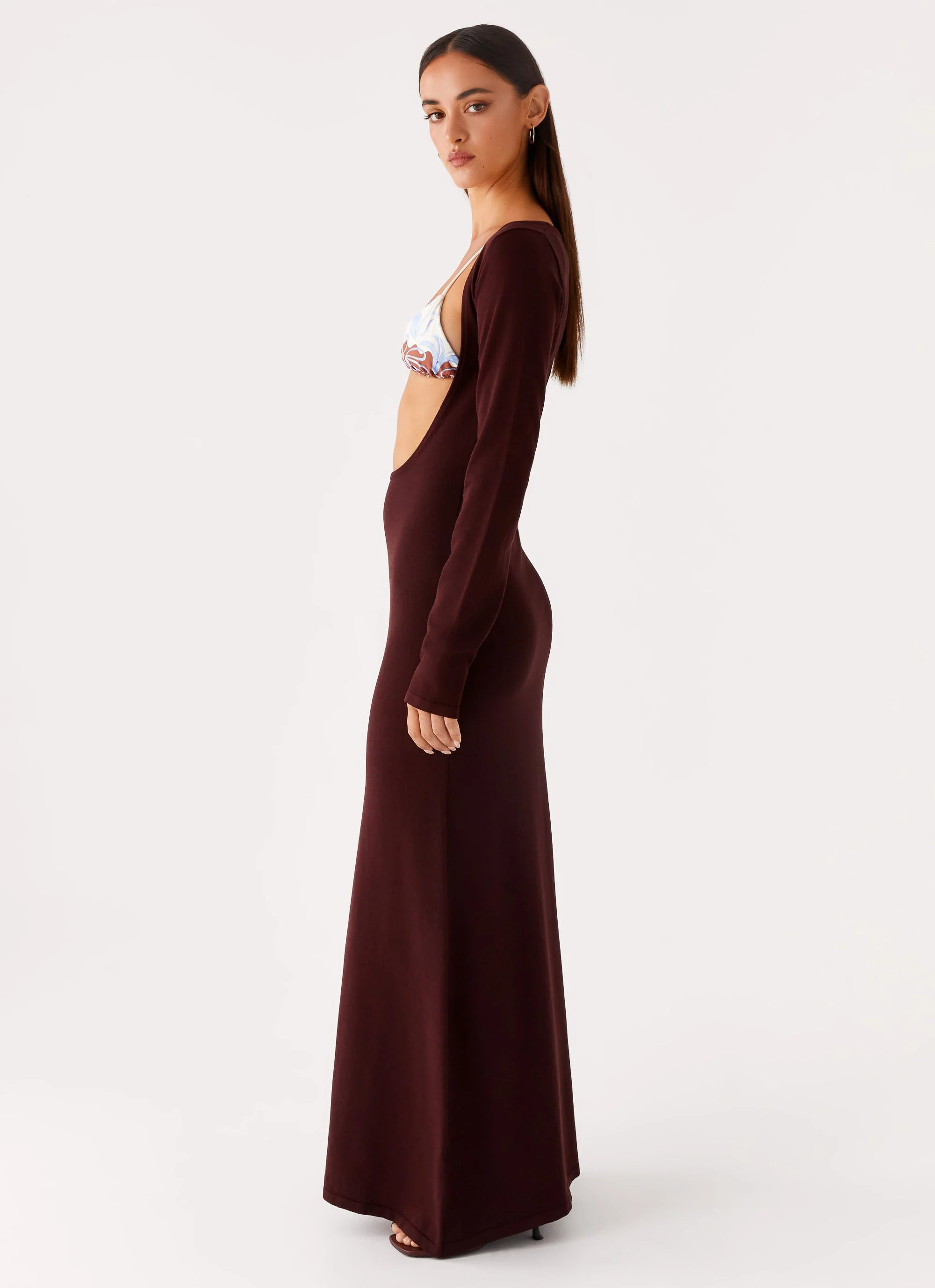 Adora Long Sleeve Knit Maxi Dress - Chocolate - Image 4