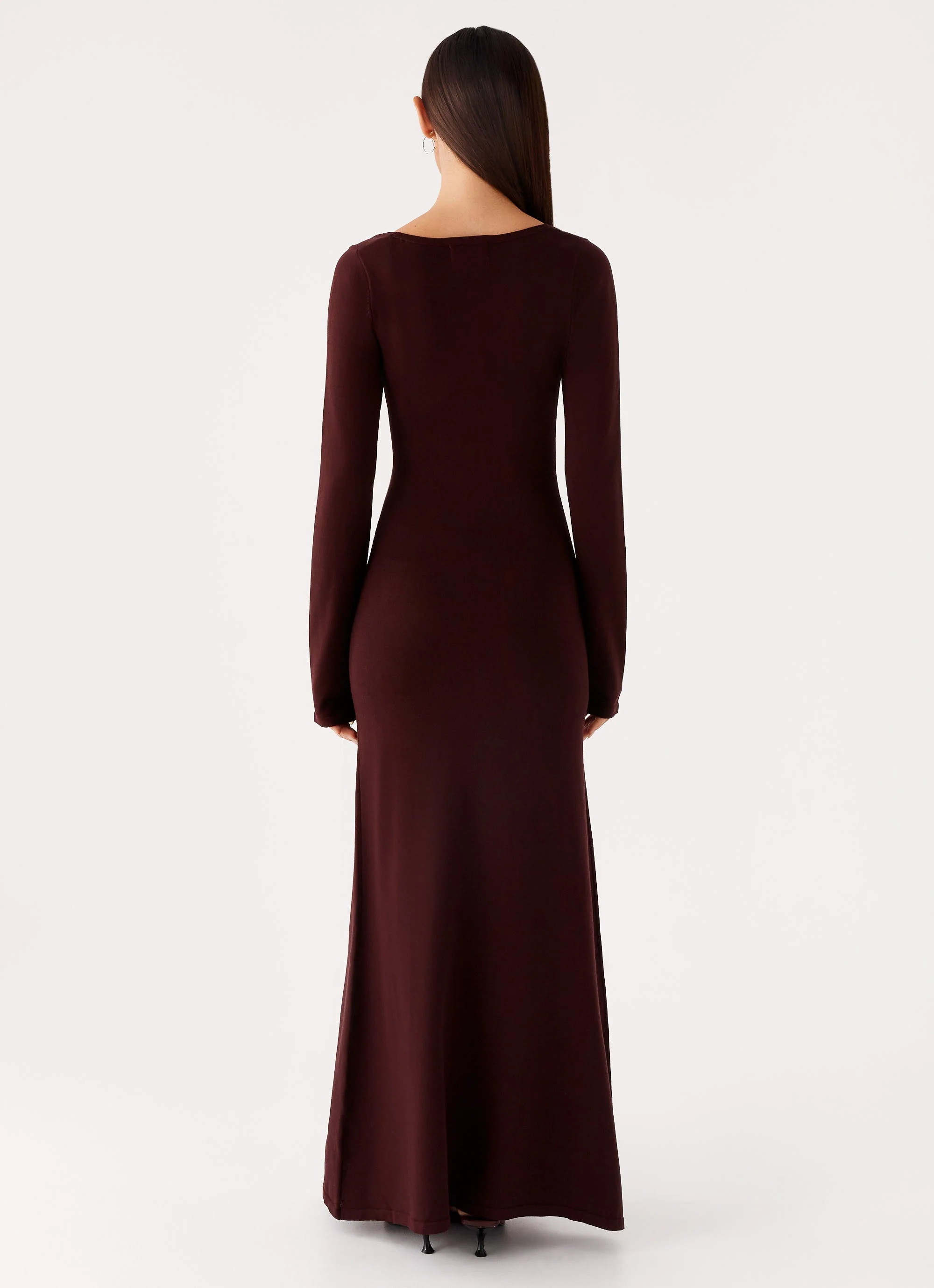 Adora Long Sleeve Knit Maxi Dress - Chocolate - Image 5