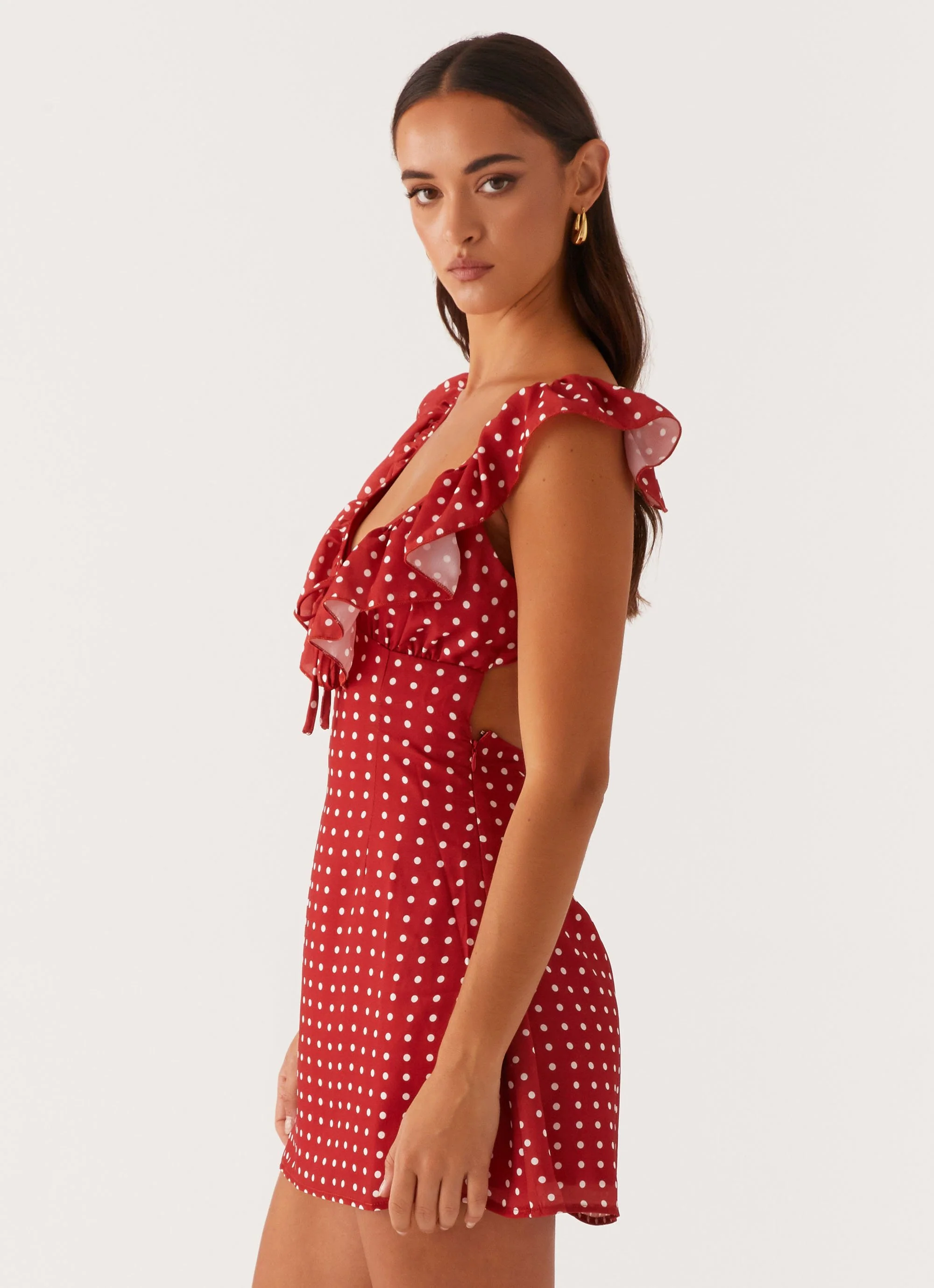 Adrina Ruffle Mini Dress - Red Polka Dot - Image 4