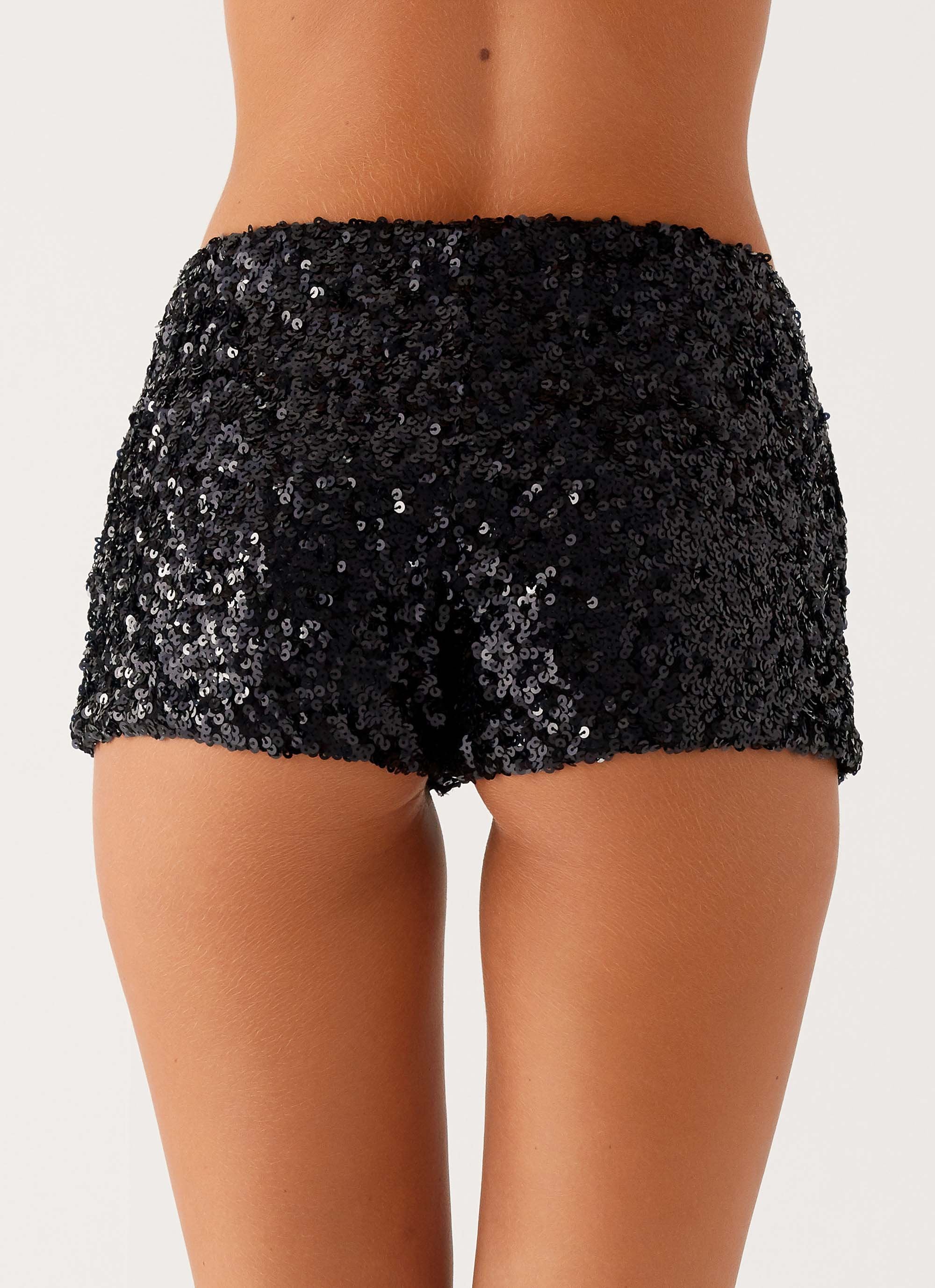 After Midnight Low Rise Sequin Mini Shorts - Black - Image 4