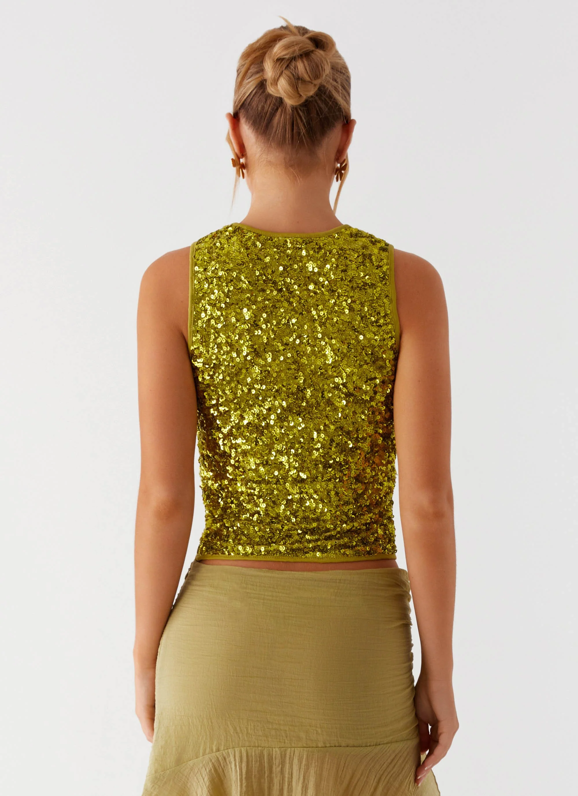 After Midnight Sequin Racer Top - Olive - Image 5