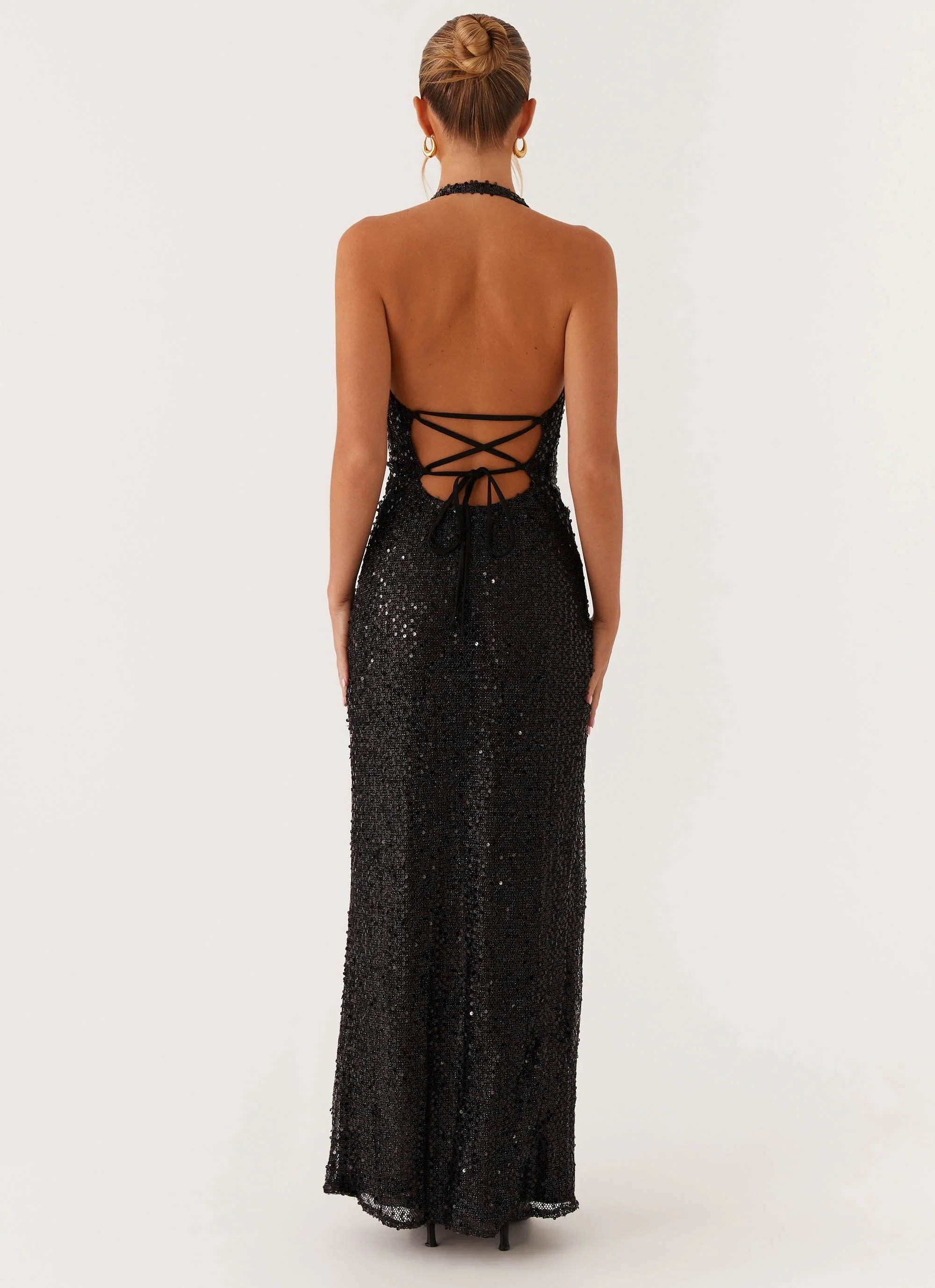 After Tonight Sequin Cowl Neck Maxi Dress - Black - Image 2