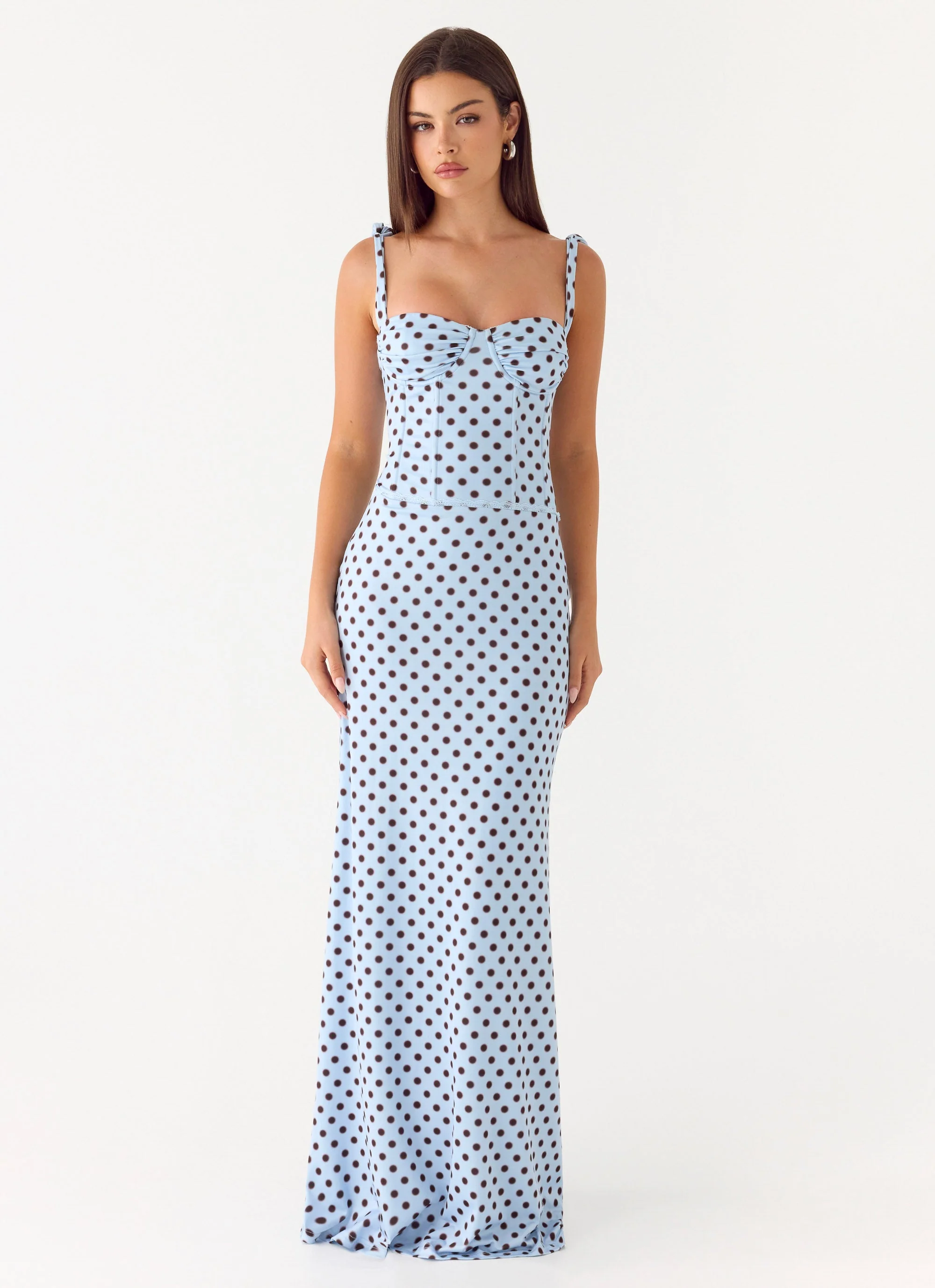 Akil Corset Maxi Dress - Blue Mocha Dot - Image 3