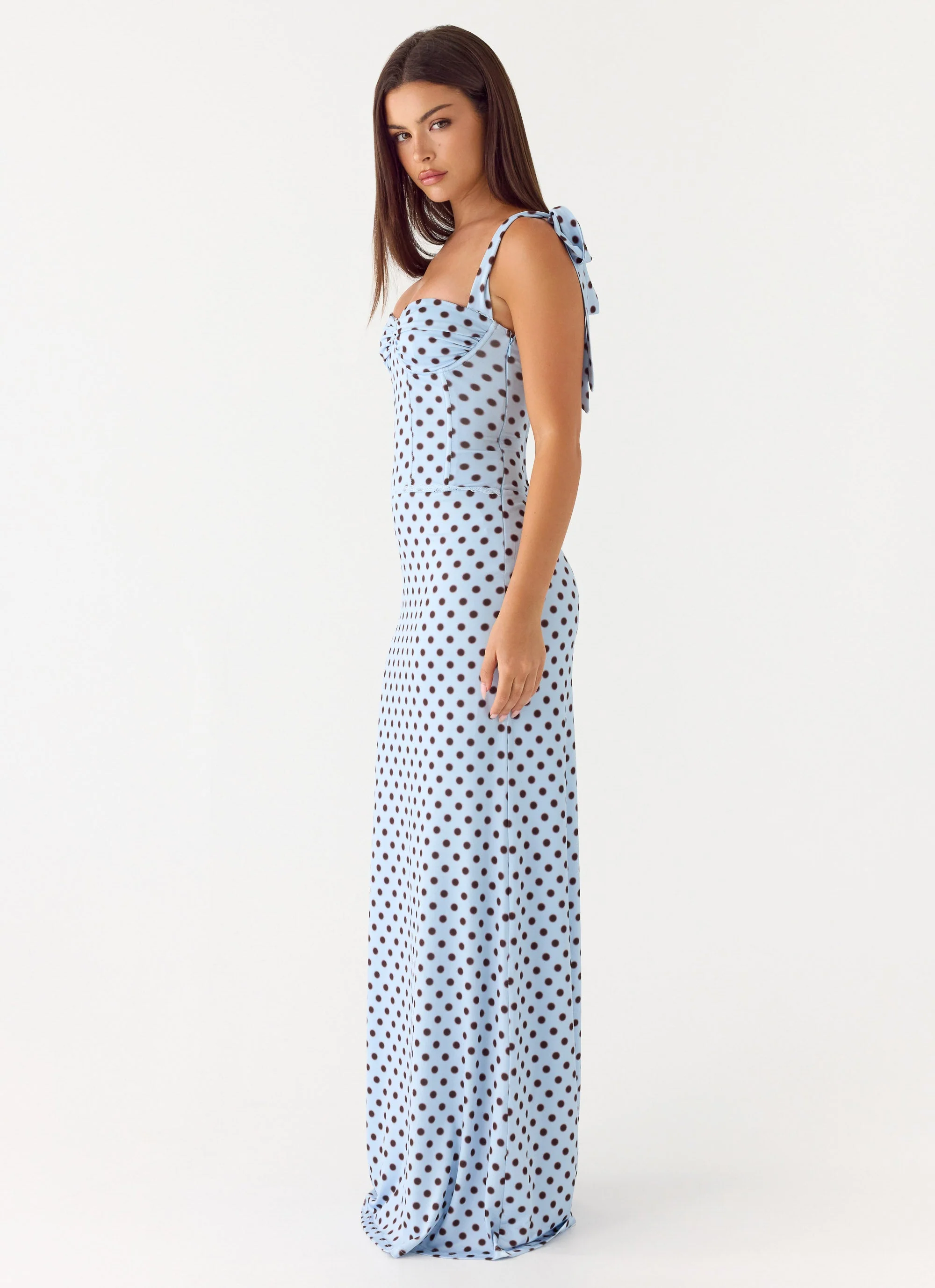 Akil Corset Maxi Dress - Blue Mocha Dot - Image 4