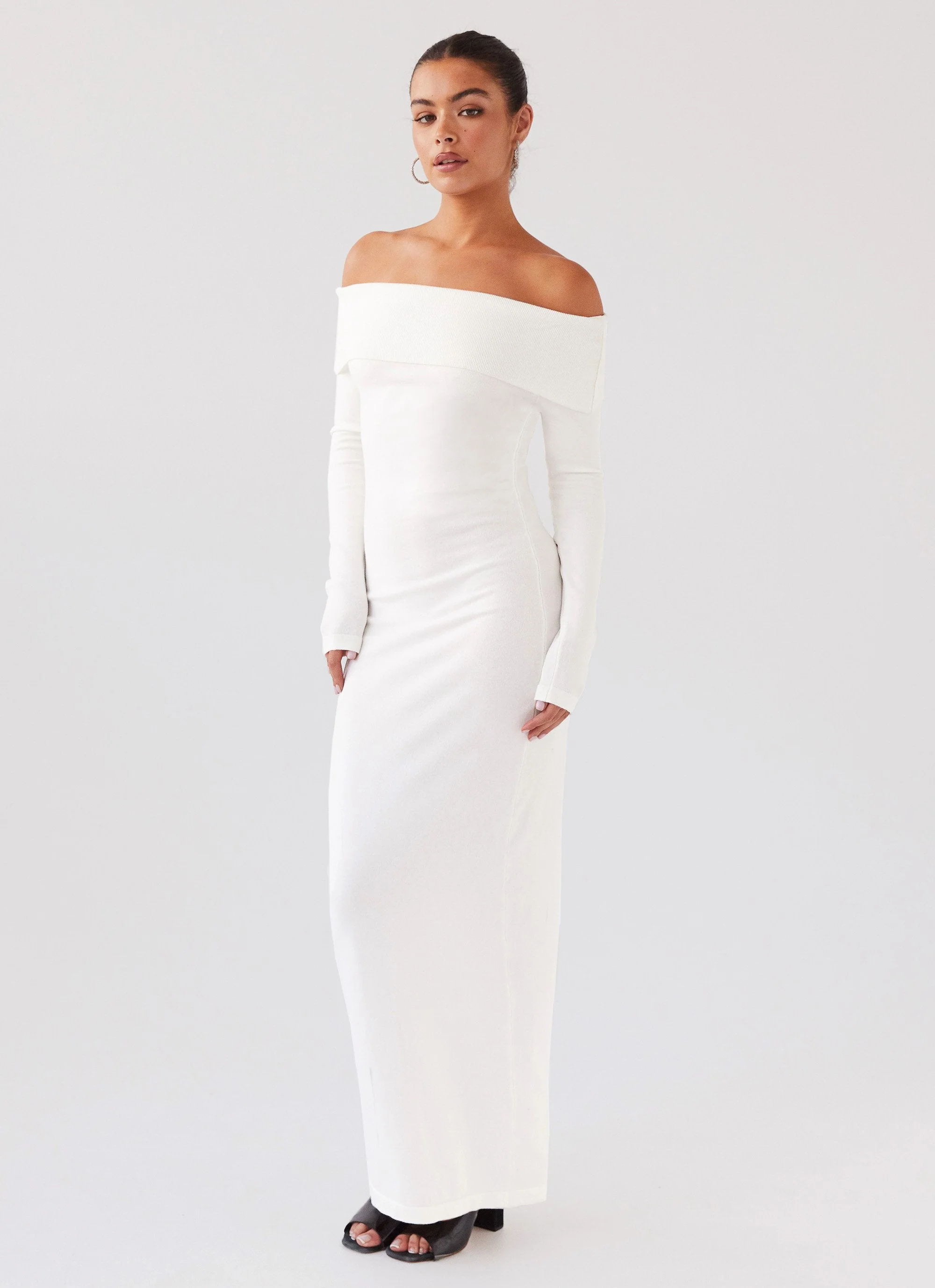 Alexandra Off Shoulder Knit Maxi Dress - Ivory - Image 3