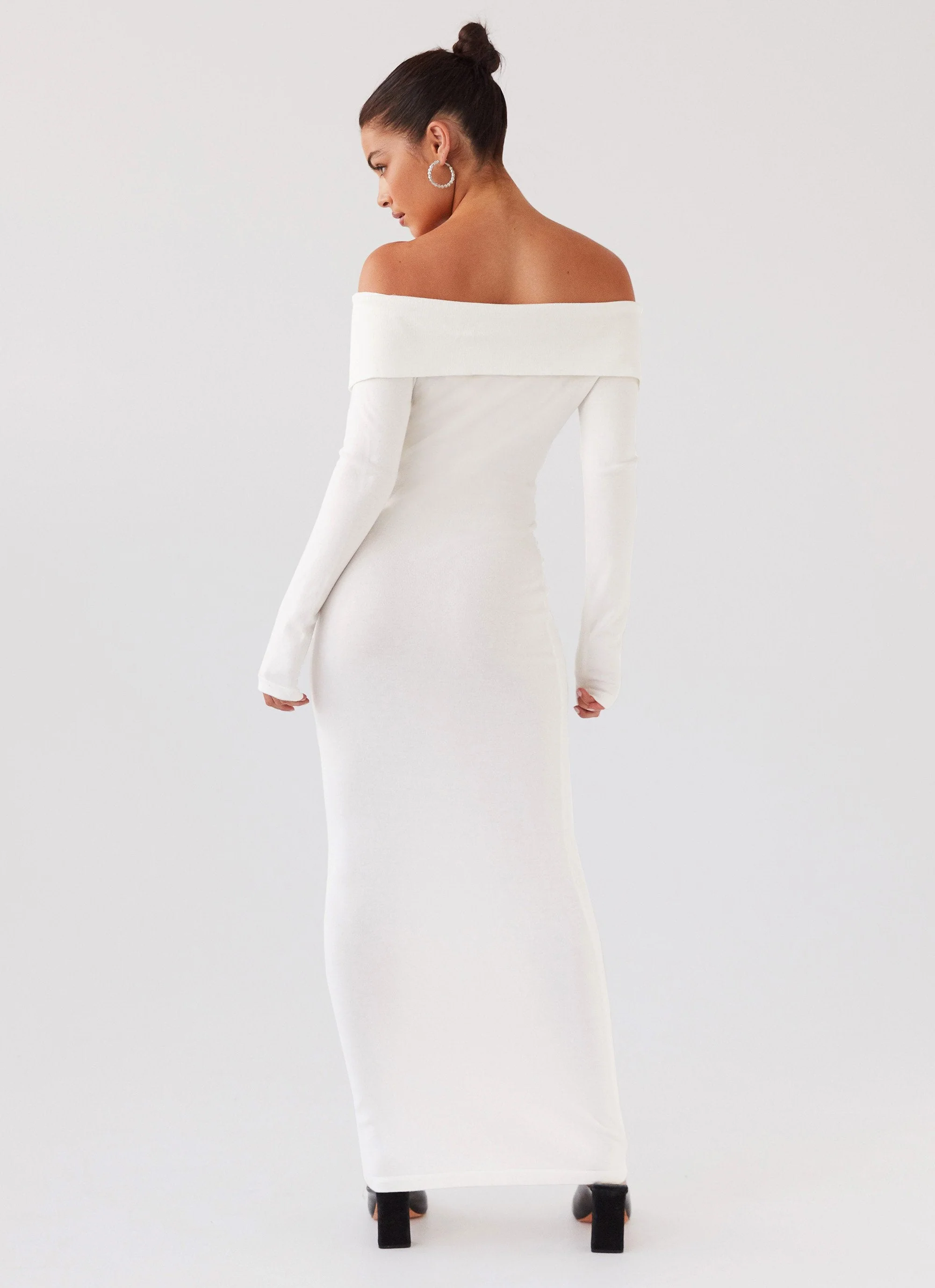Alexandra Off Shoulder Knit Maxi Dress - Ivory - Image 4