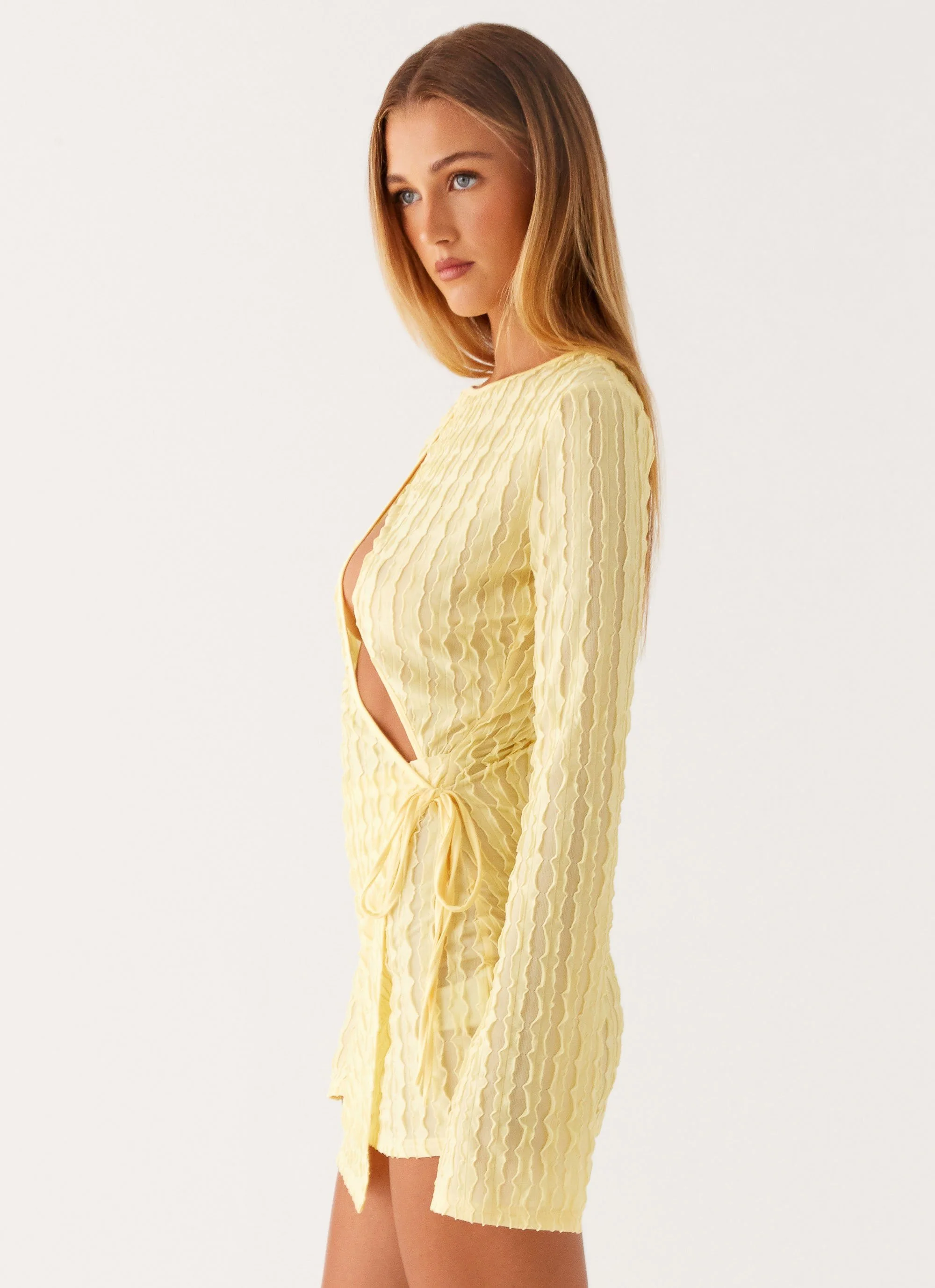 Alfie Mini Dress - Pastel Yellow - Image 4