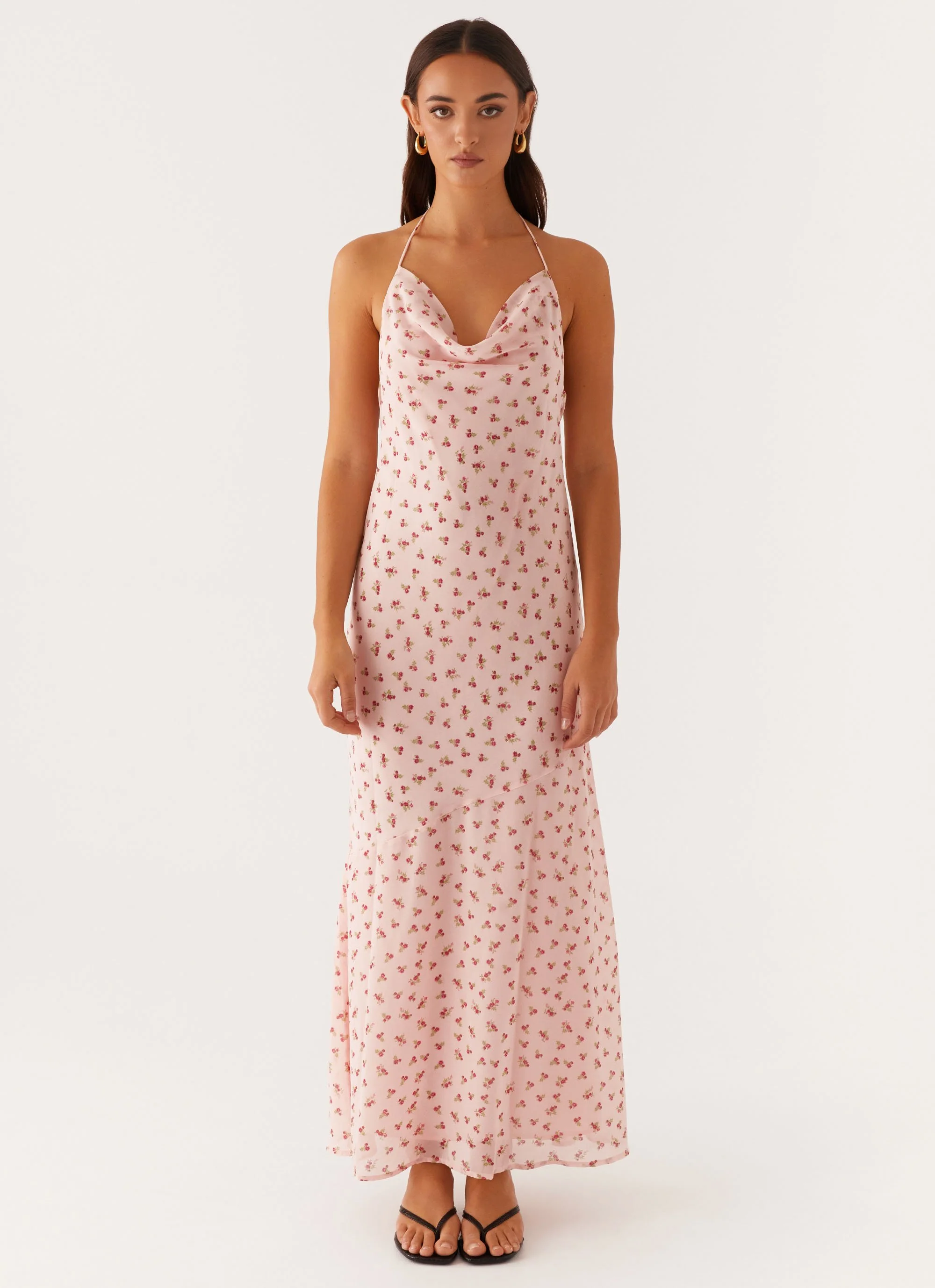 Alianna Cowl Neck Mesh Maxi Dress - Pink Flower - Image 3