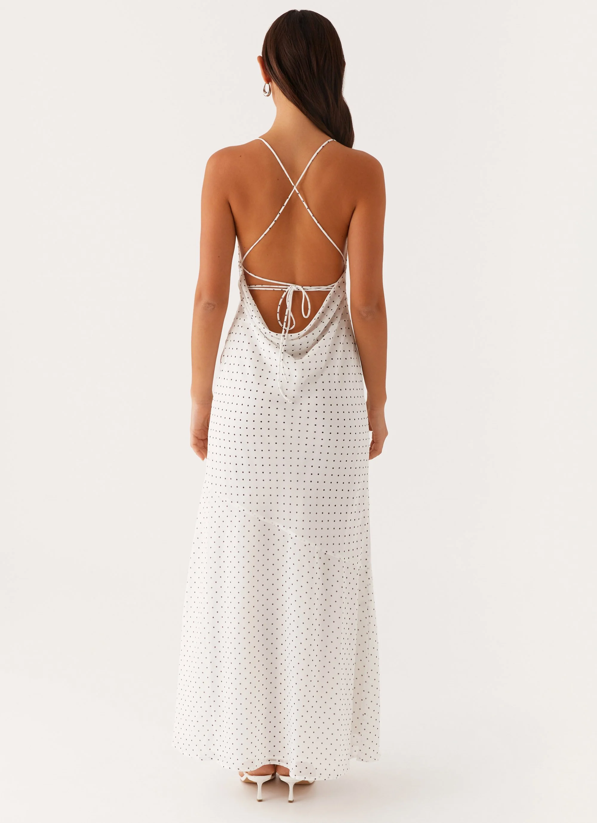 Alianna Cowl Neck Mesh Maxi Dress - White Polka Dot - Image 5