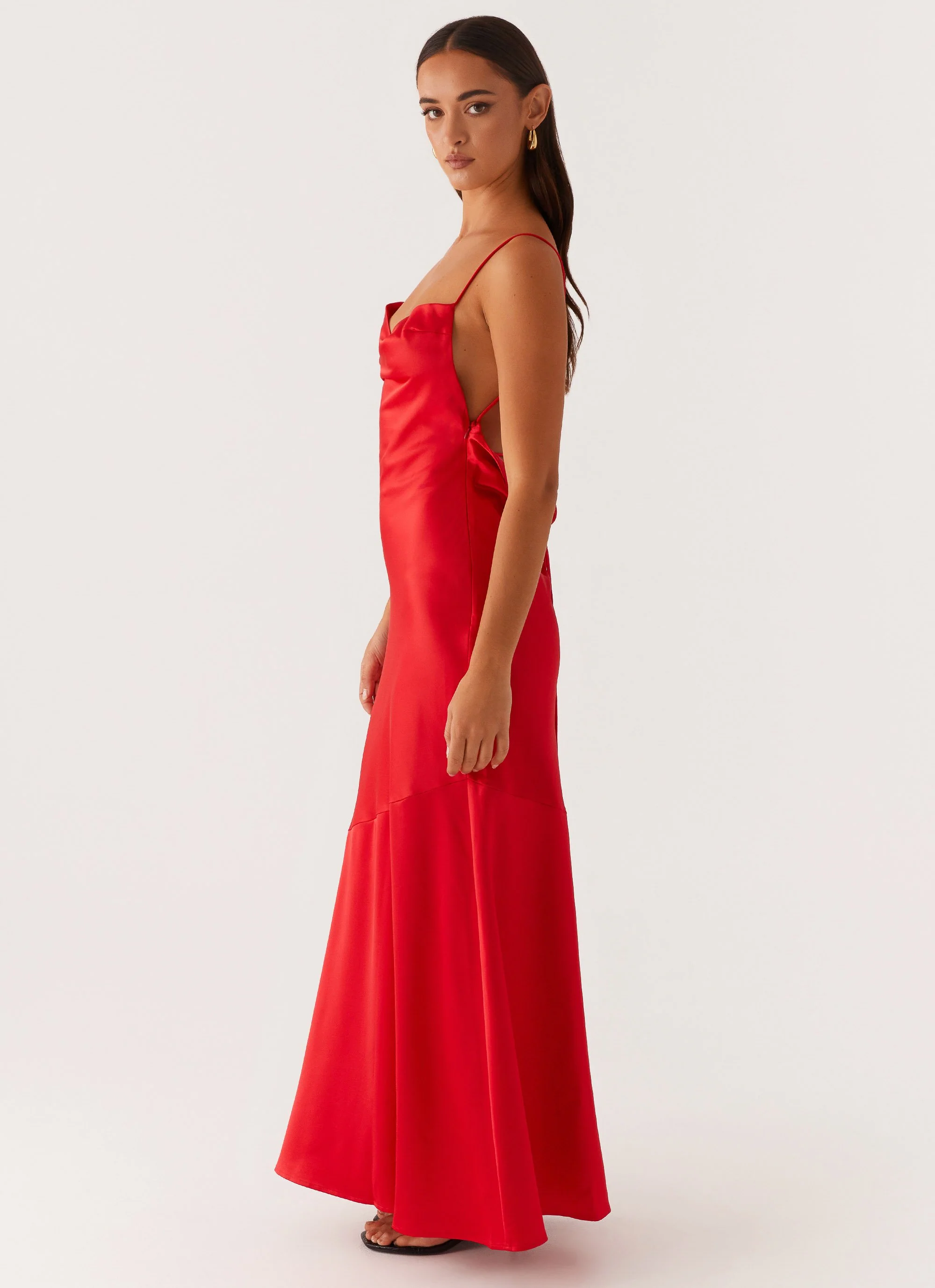 Alianna Cowl Neck Satin Maxi Dress - Red - Image 4
