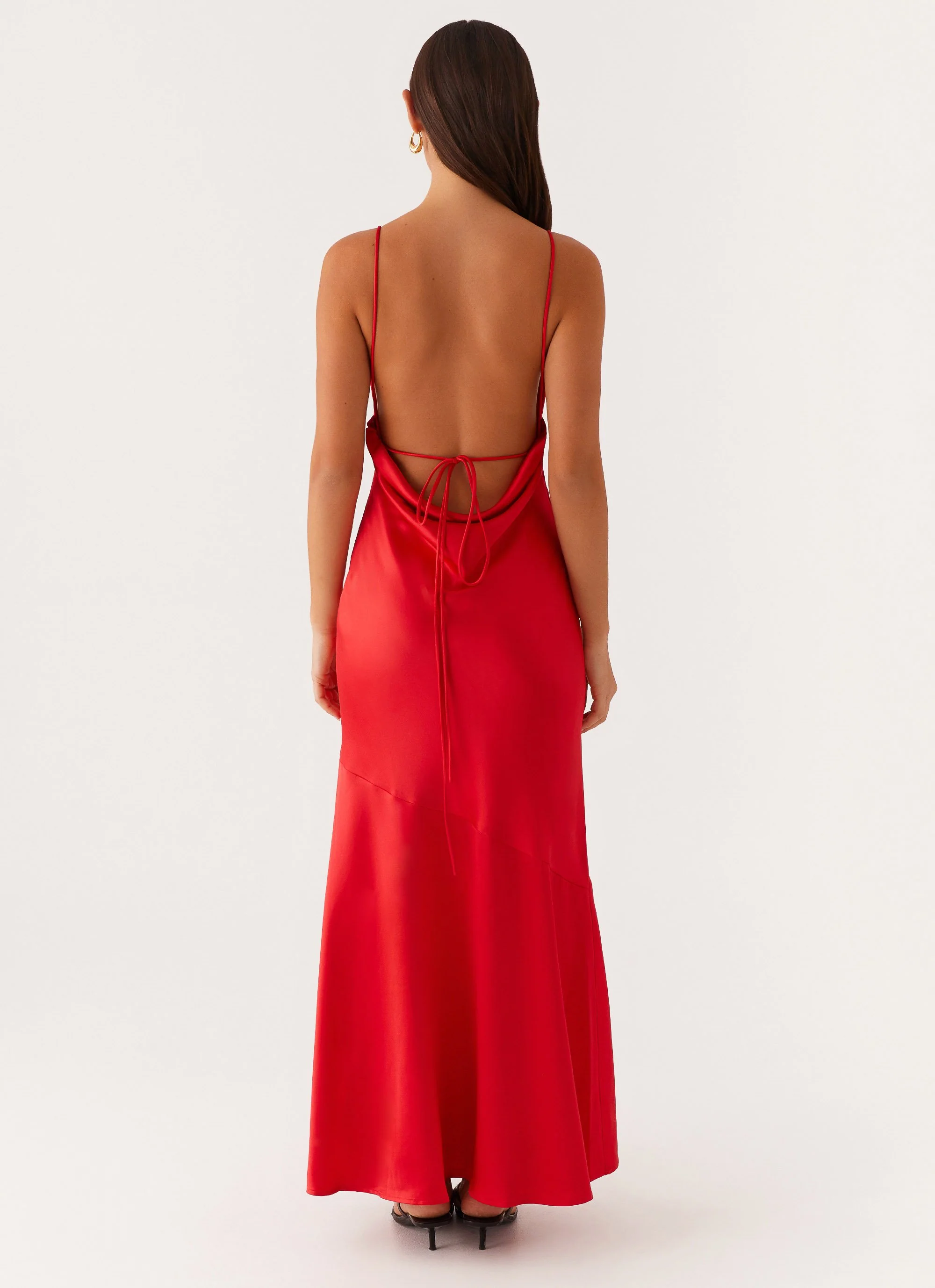 Alianna Cowl Neck Satin Maxi Dress - Red - Image 5