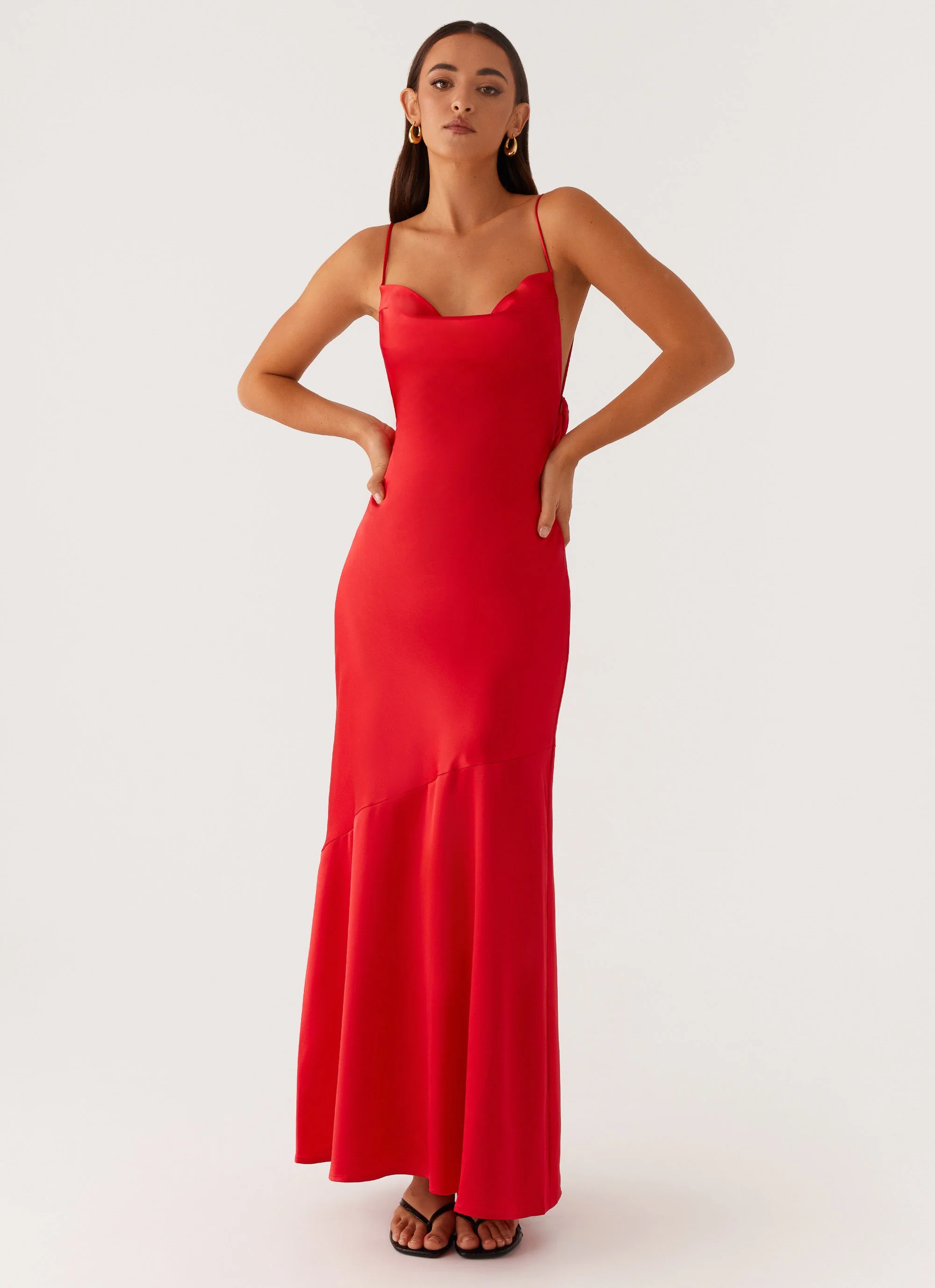 Alianna Cowl Neck Satin Maxi Dress - Red - Image 6