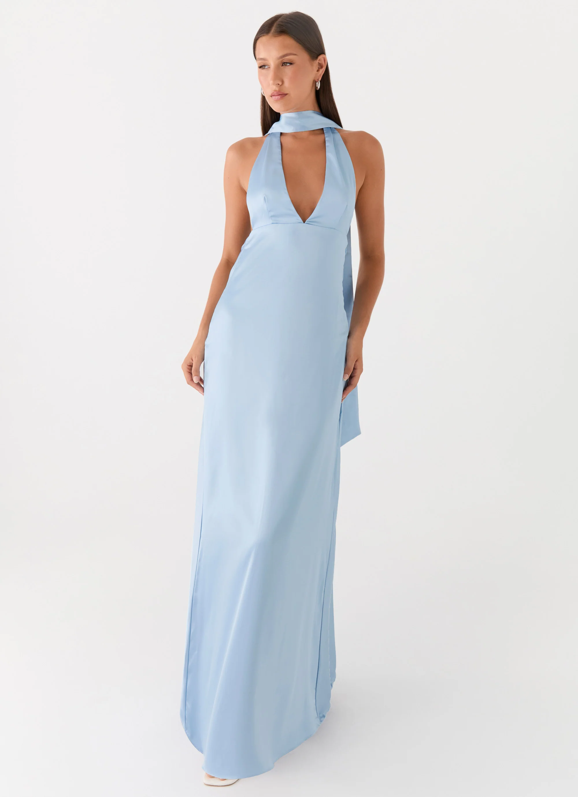Alicia Satin Halter Maxi Dress - Baby Blue - Image 6