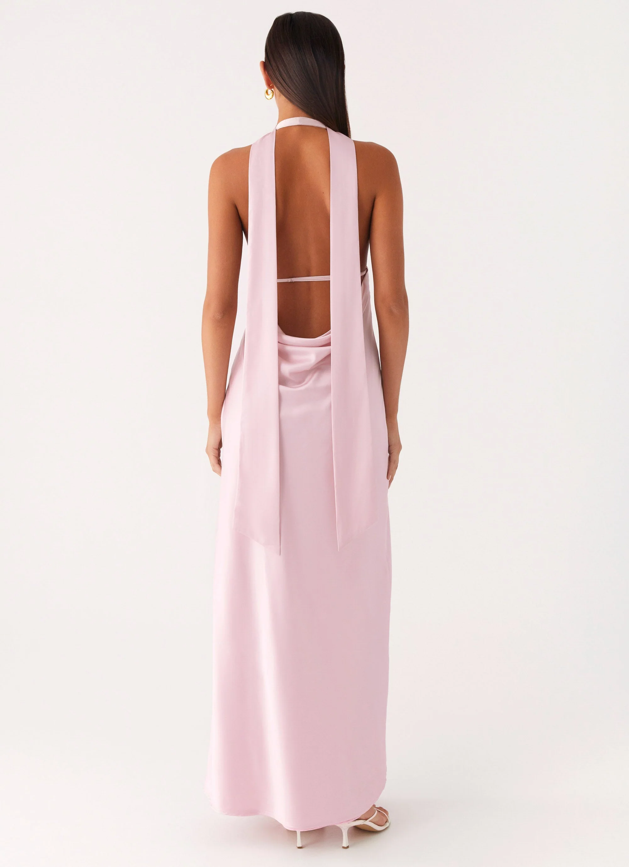 Alicia Satin Halter Maxi Dress - Baby Pink - Image 3