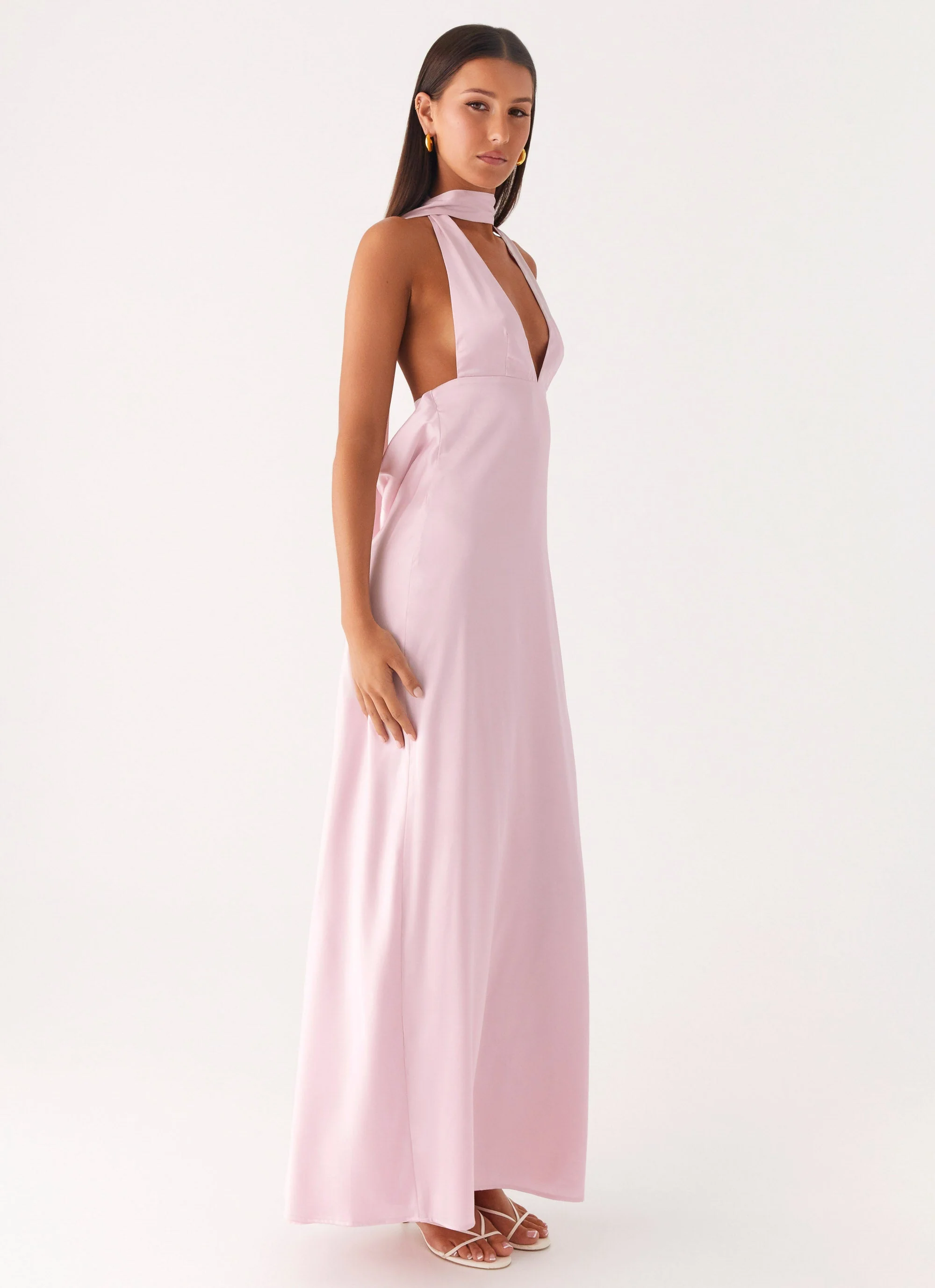 Alicia Satin Halter Maxi Dress - Baby Pink - Image 5