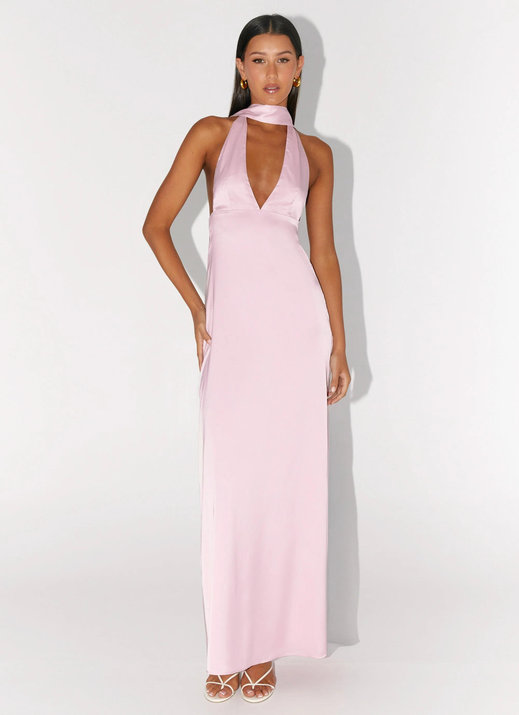 Alicia Satin Halter Maxi Dress - Baby Pink - Image 6