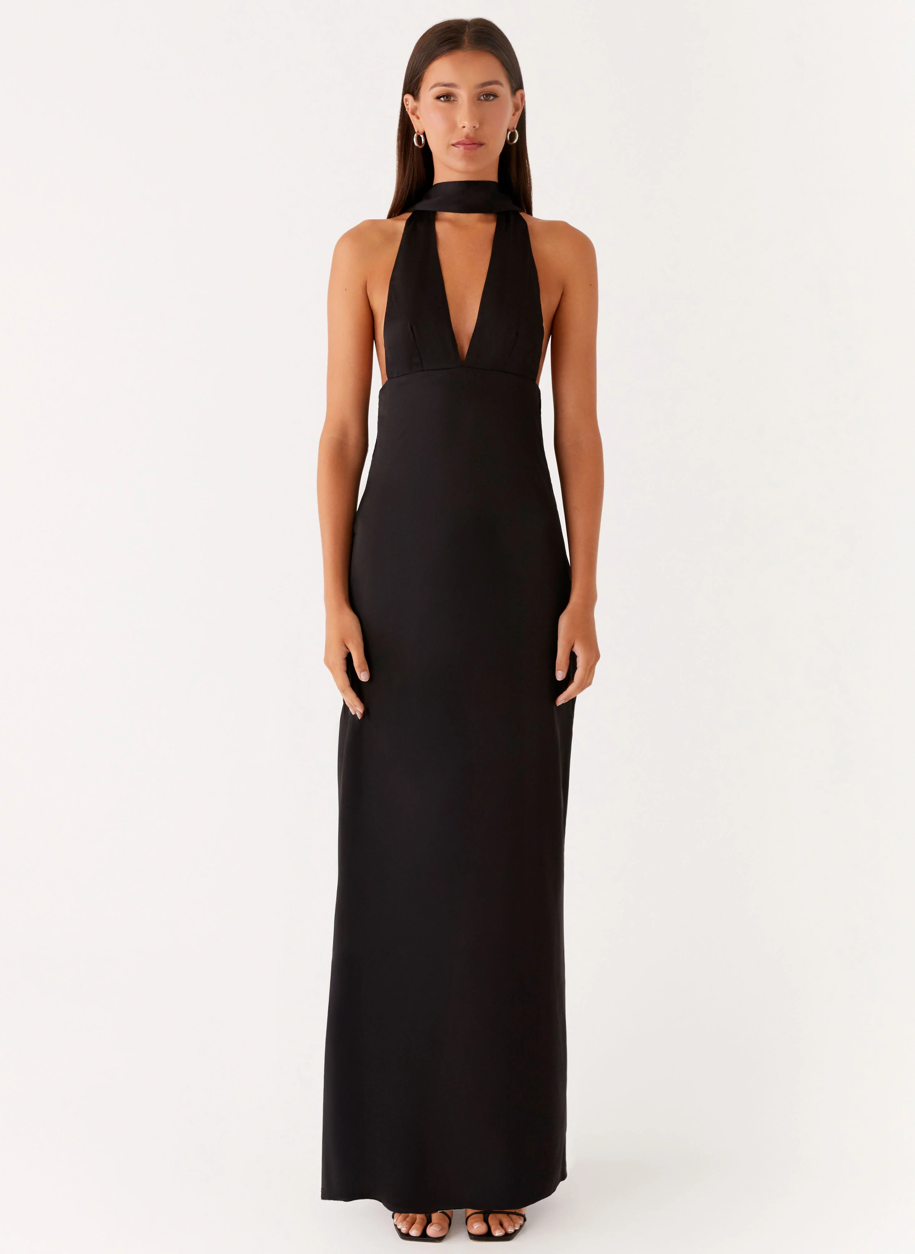 Alicia Satin Halter Maxi Dress - Black - Image 2