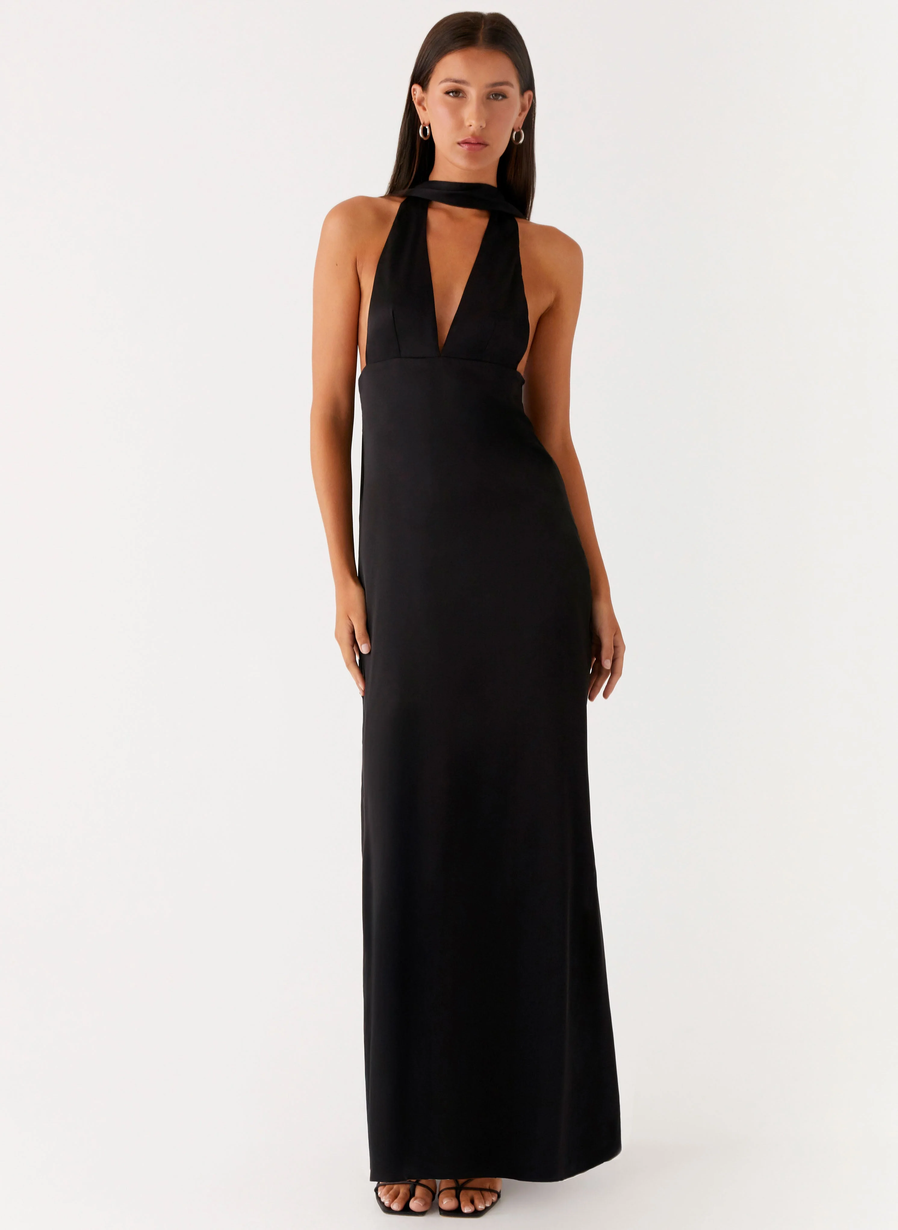 Alicia Satin Halter Maxi Dress - Black - Image 5
