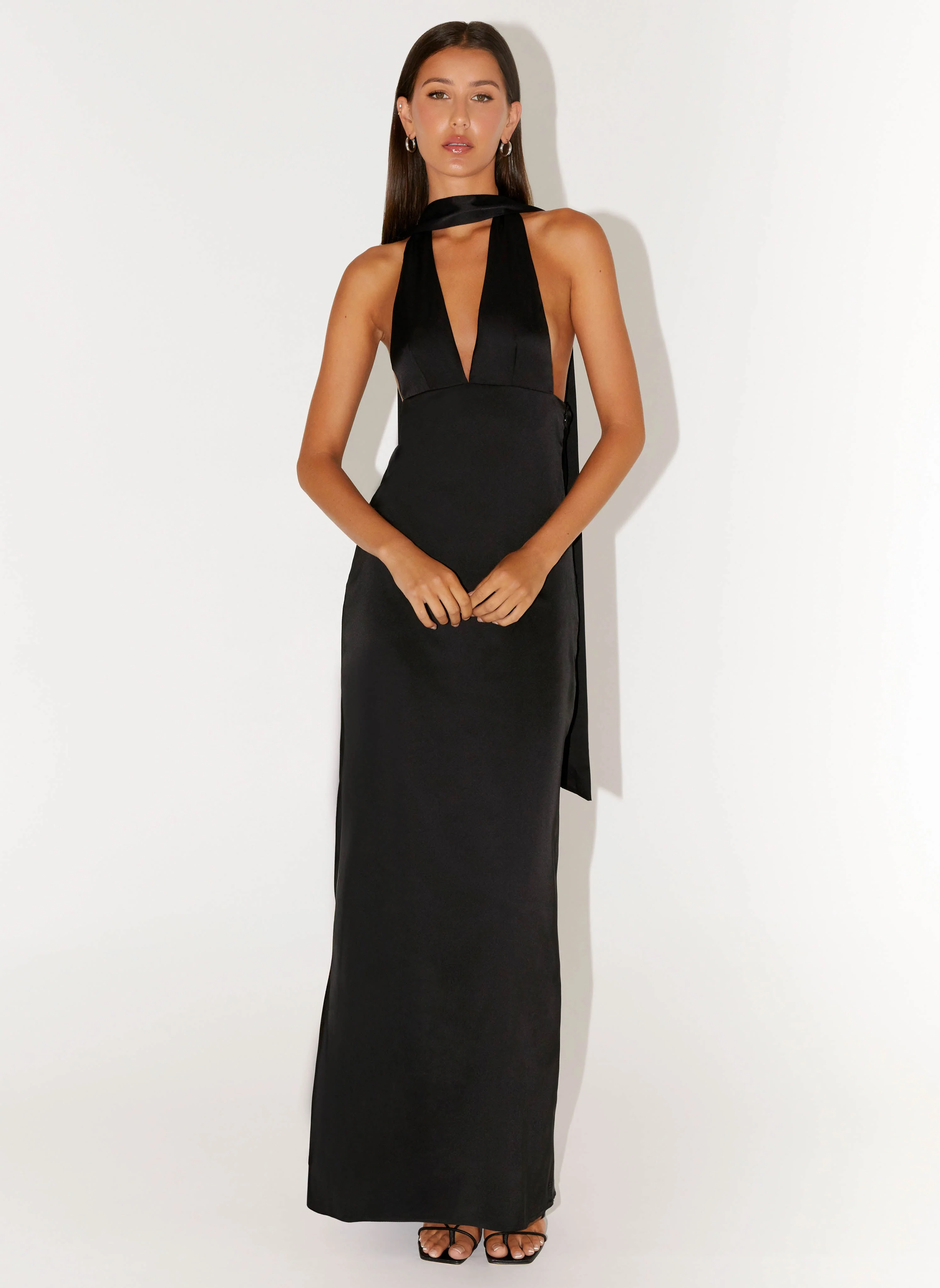 Alicia Satin Halter Maxi Dress - Black - Image 6
