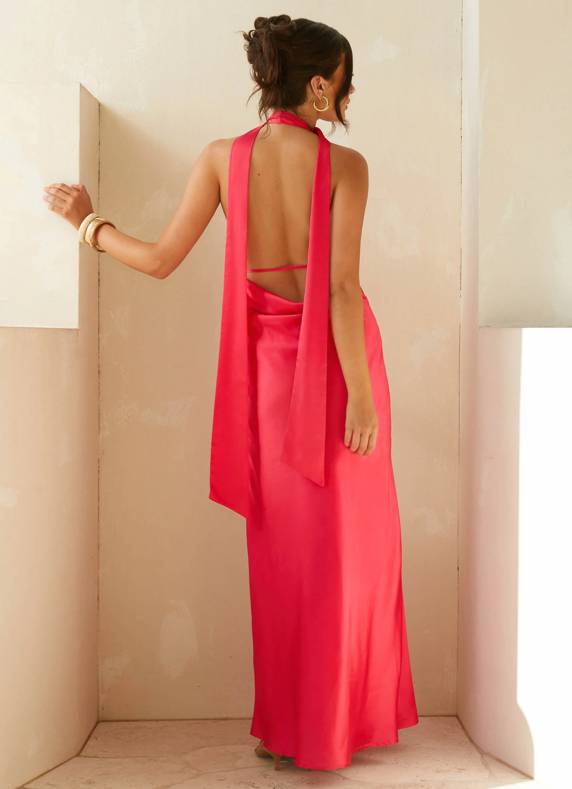 Alicia Satin Halter Maxi Dress - Fuchsia - Image 2