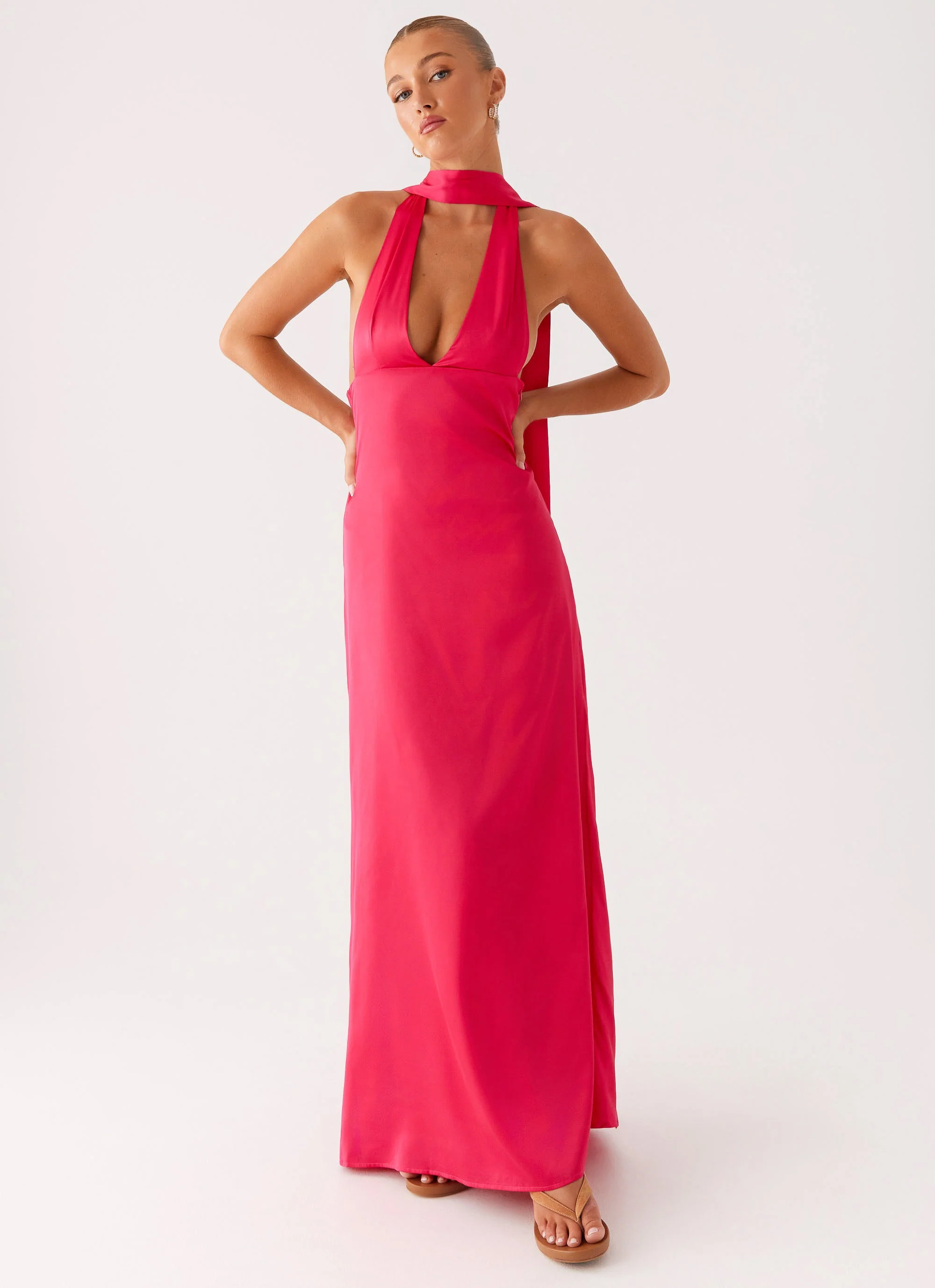 Alicia Satin Halter Maxi Dress - Fuchsia - Image 6