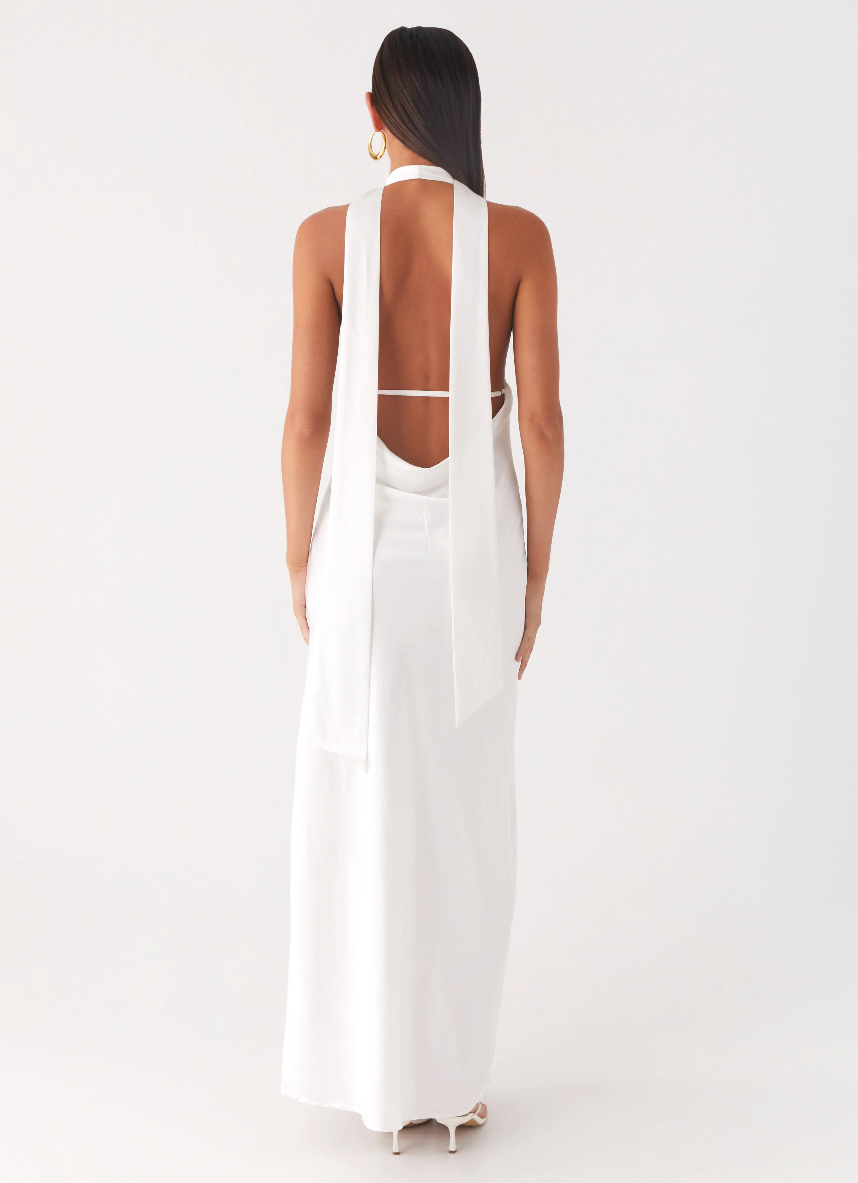Alicia Satin Halter Maxi Dress - White - Image 2