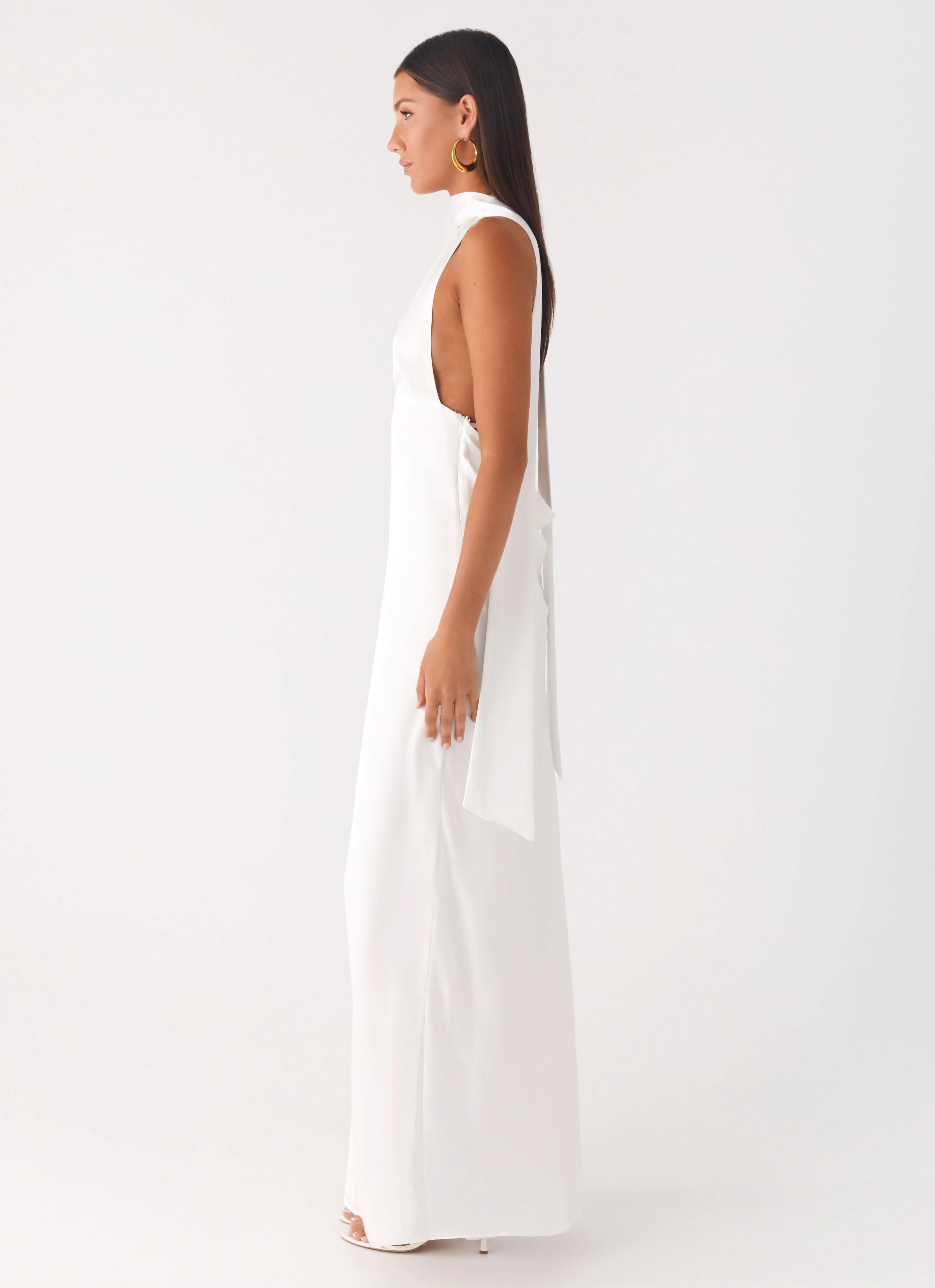 Alicia Satin Halter Maxi Dress - White - Image 3