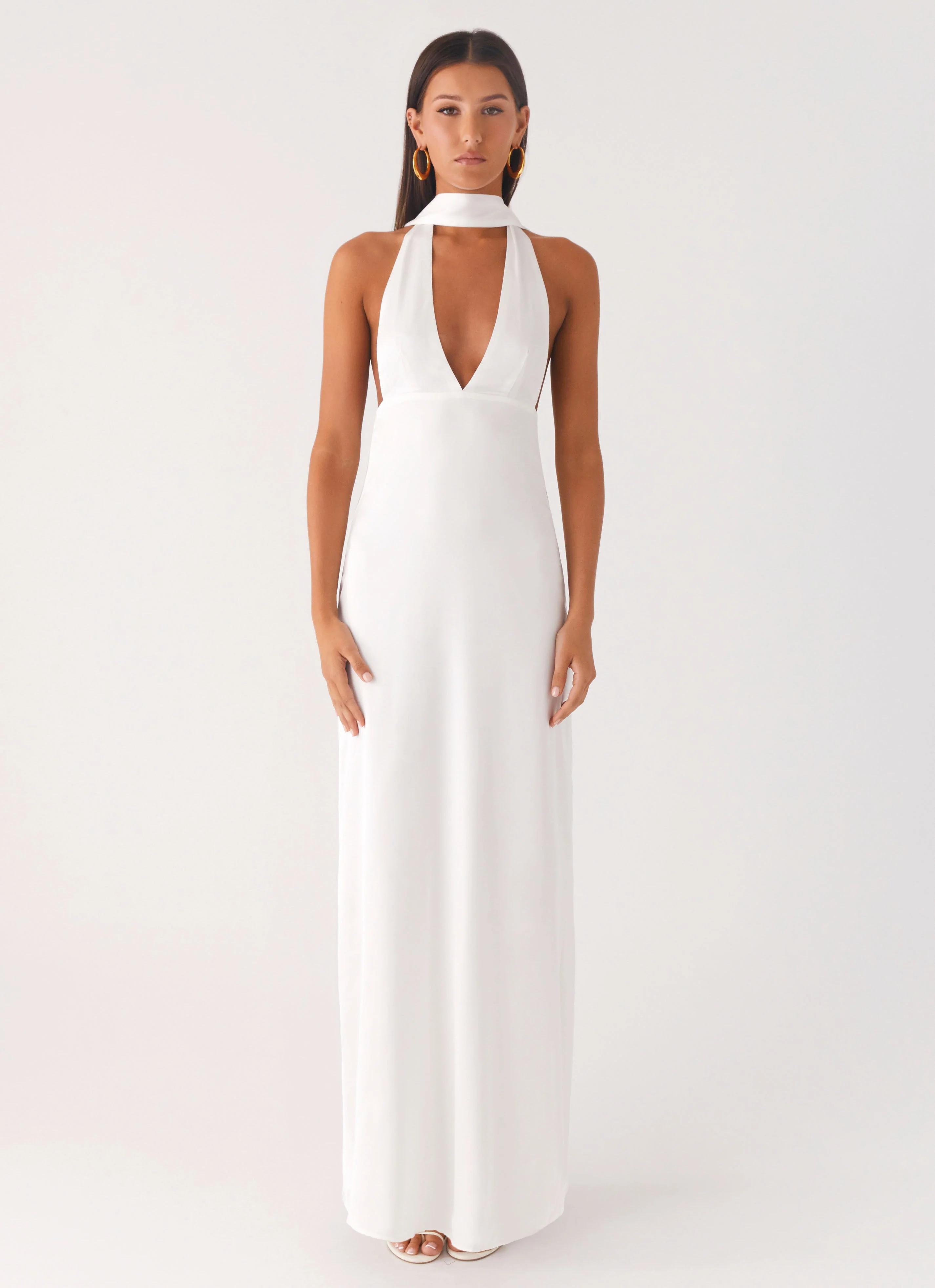 Alicia Satin Halter Maxi Dress - White - Image 4